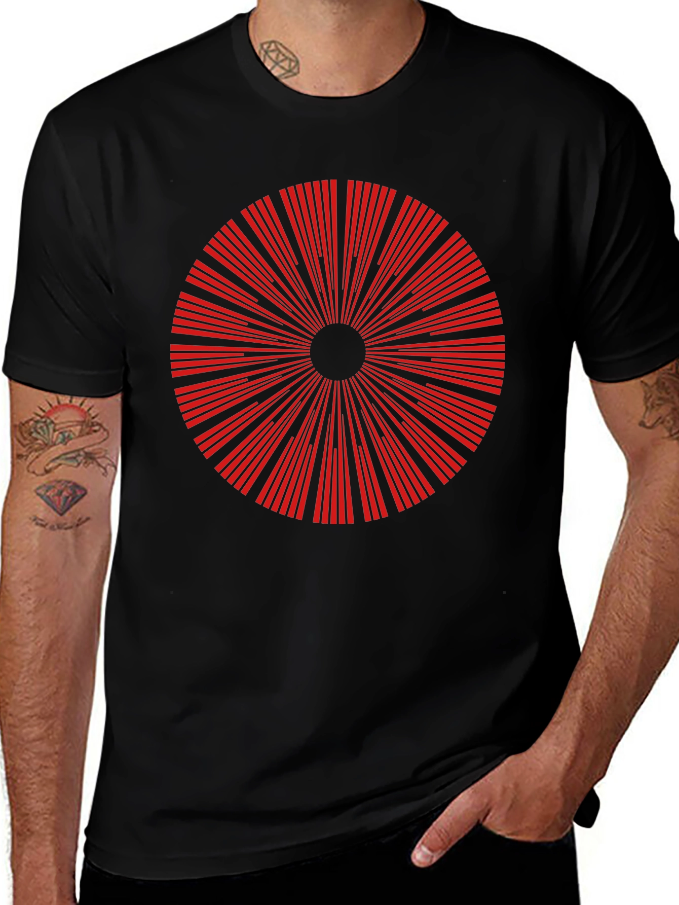 Variant 30 of Geometric Burst Graphic Tee - Men's Black T-Shirt