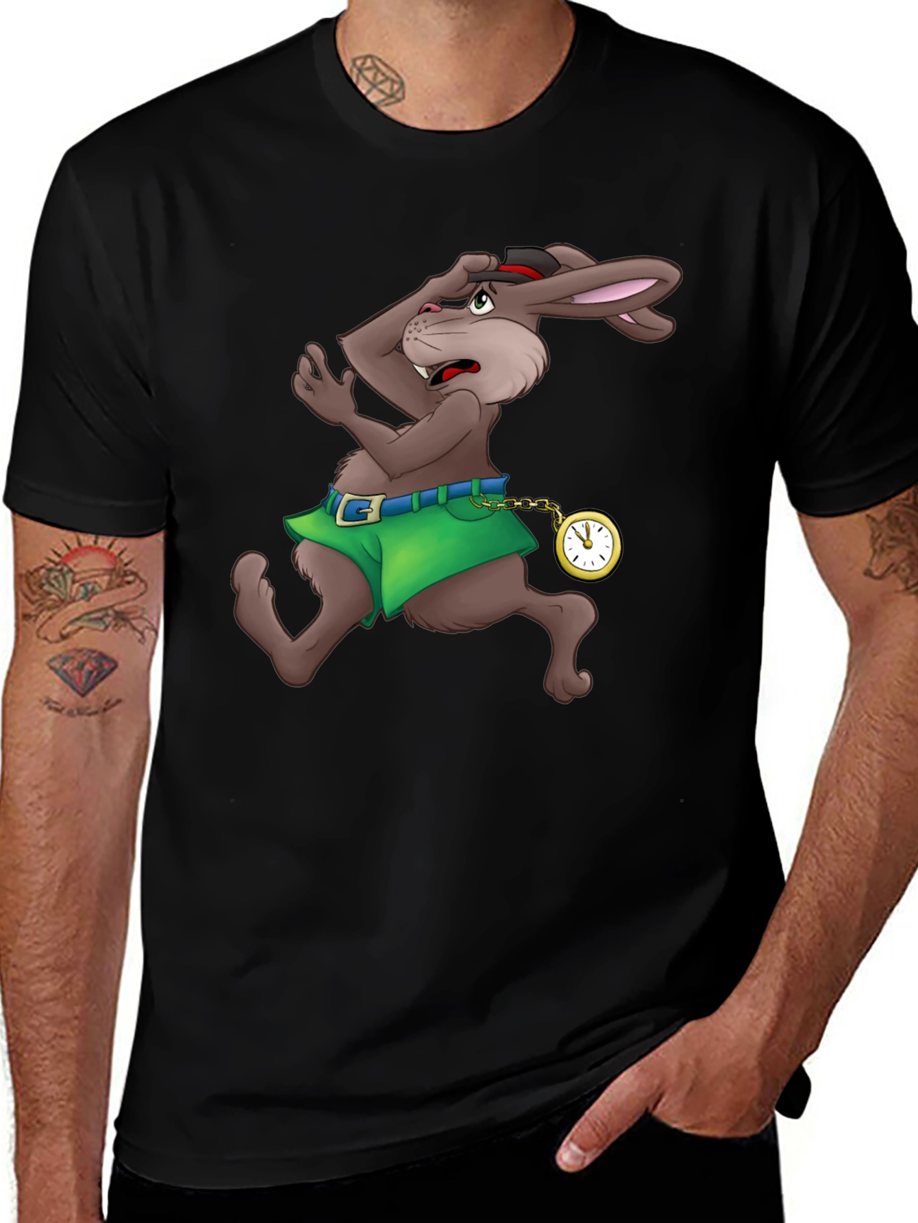 Variant 4 of Rabbit with Watch Graphic Tee - Black