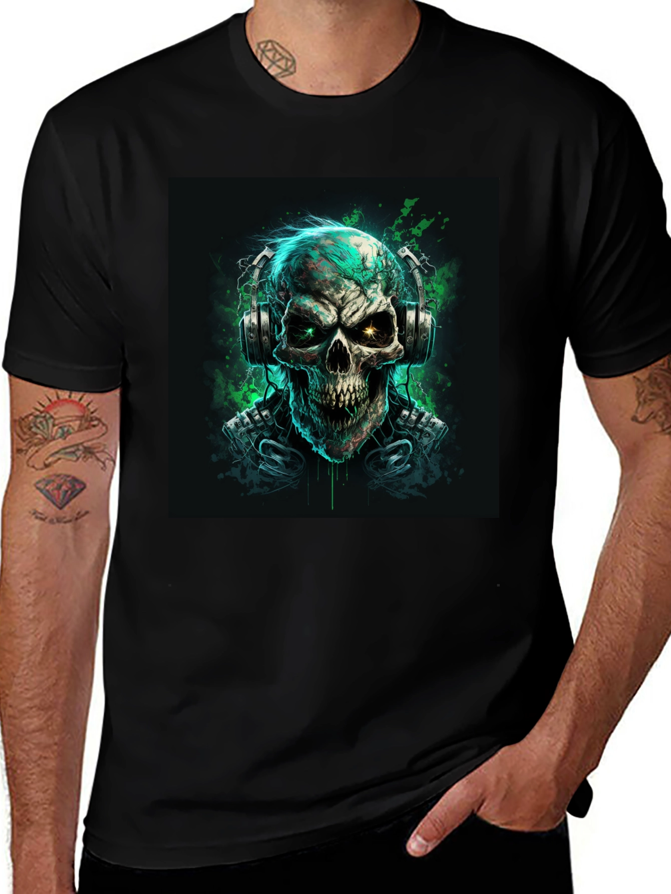 Variant 6 of Skull Graphic T-Shirt - Headphones Design