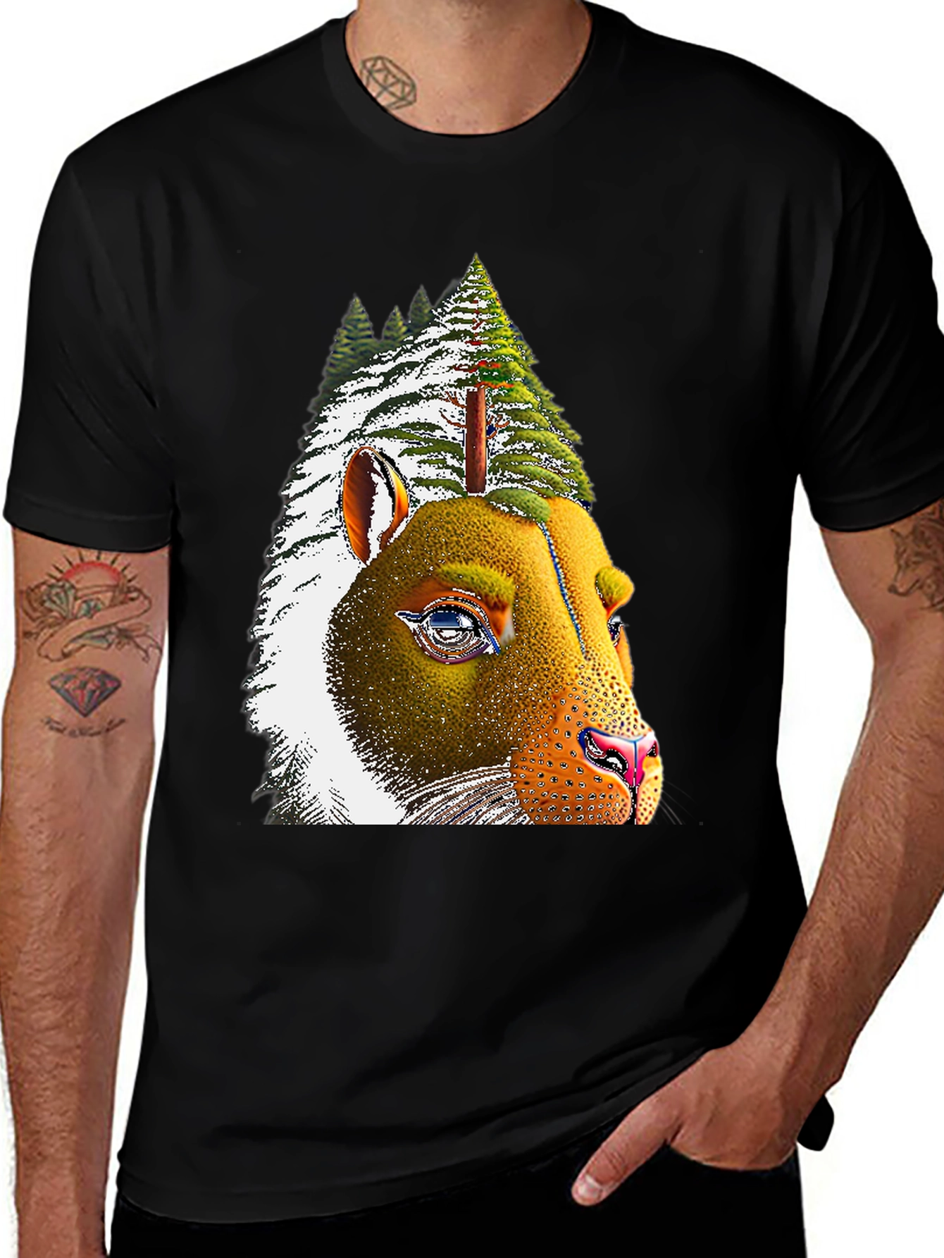 Black Pine Tree Bear T-Shirt - Unique Graphic Tee main image