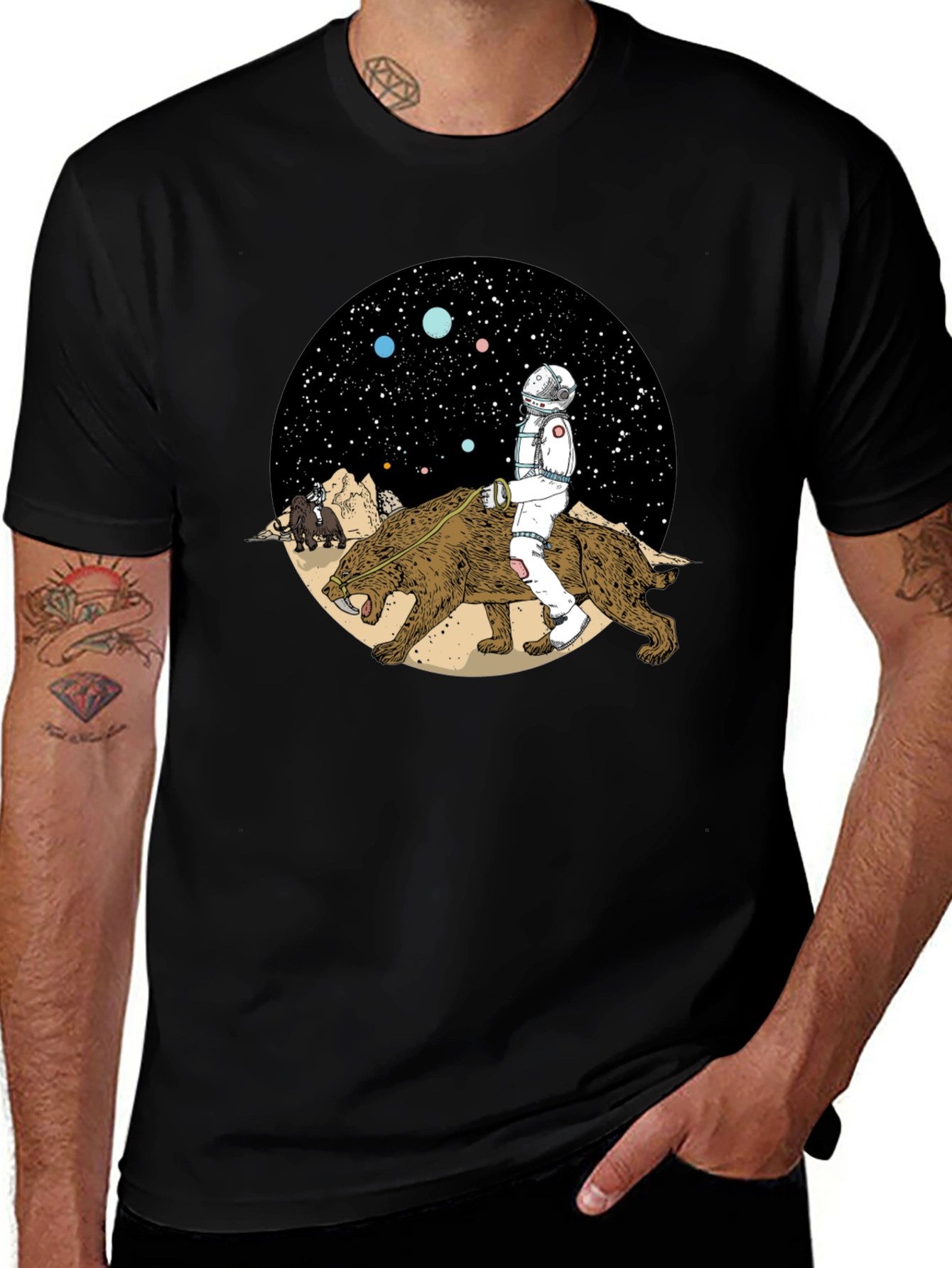 Variant 7 of Astronaut Riding Saber-Toothed Tiger Graphic T-Shirt