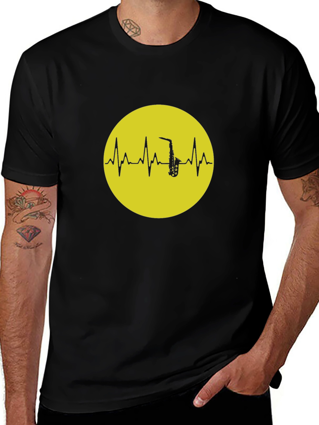 Saxophone Heartbeat Graphic Tee - Black