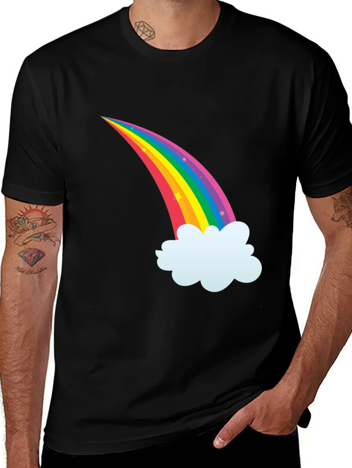 Variant 3 of Rainbow Cloud Graphic Tee - Fun & Stylish Black T-Shirt