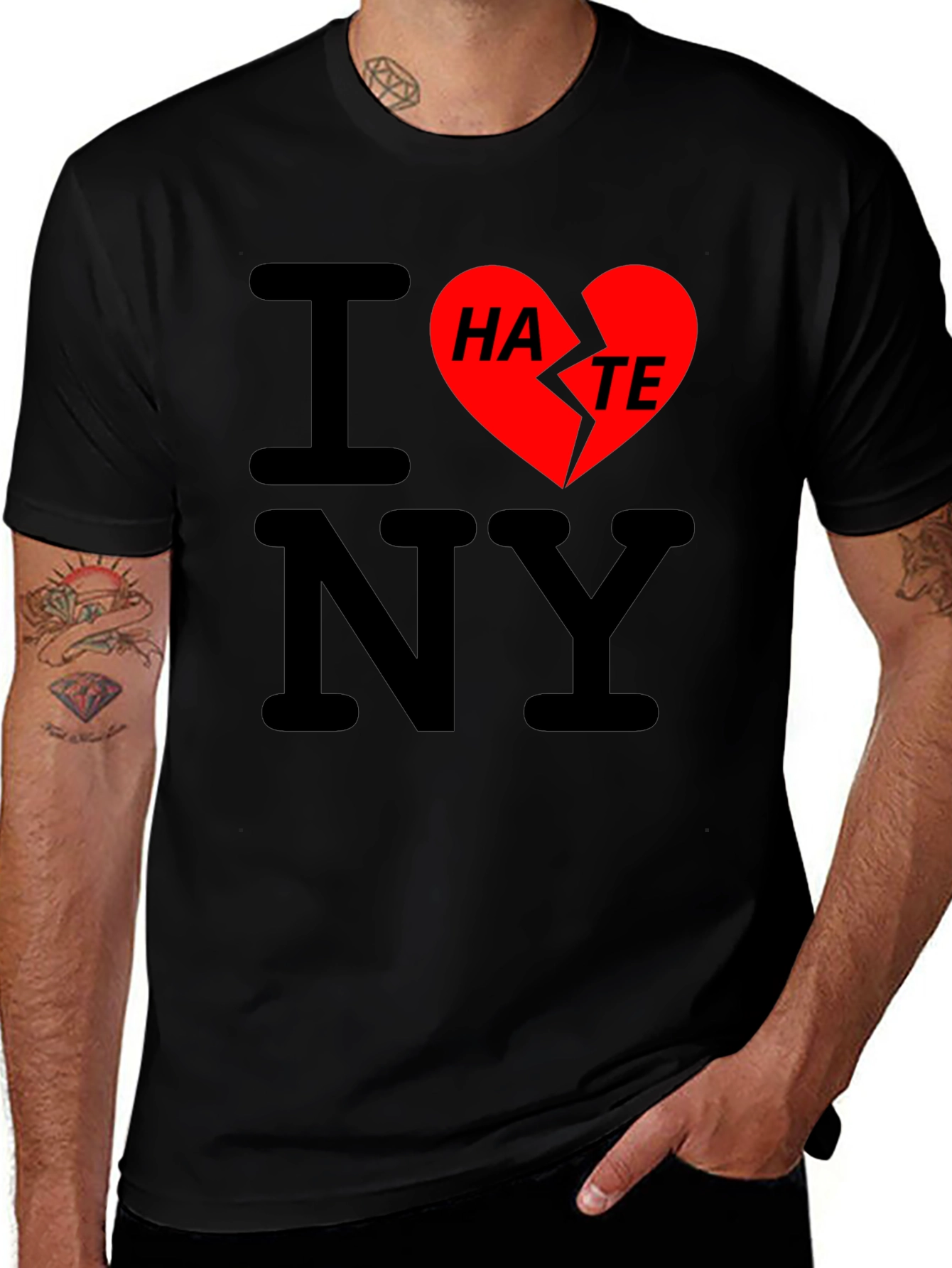 Variant 20 of I Hate NY T-Shirt - Broken Heart Design, Black