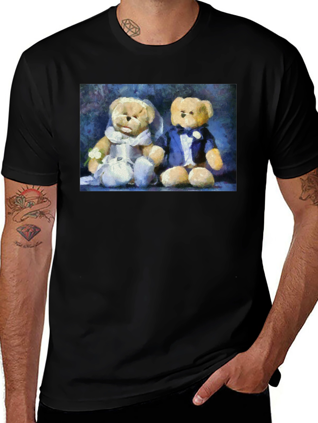 Variant 6 of Teddy Bear Wedding T-Shirt - Romantic Bear Bride & Groom Design