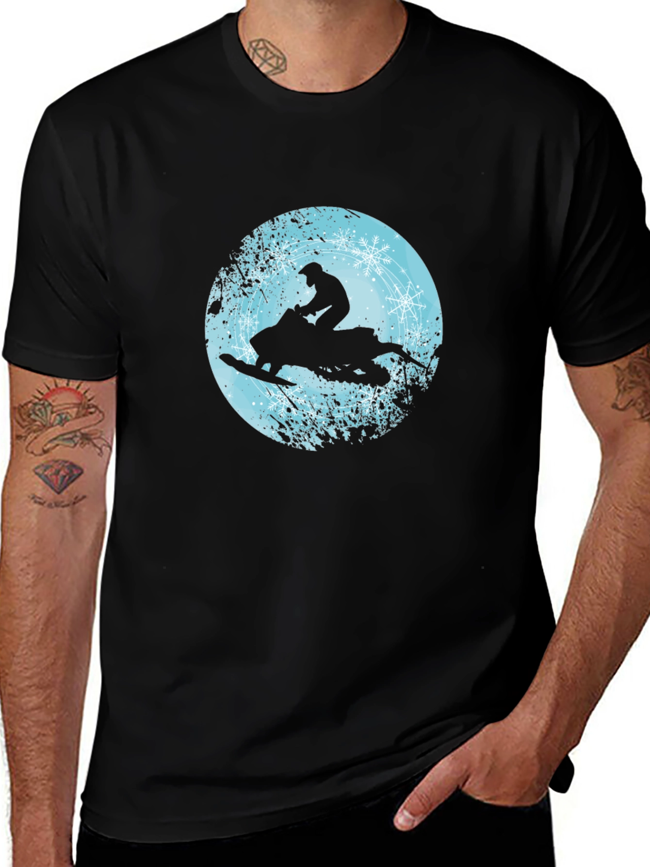 Snowmobile Rider Graphic Tee - Black Crew Neck