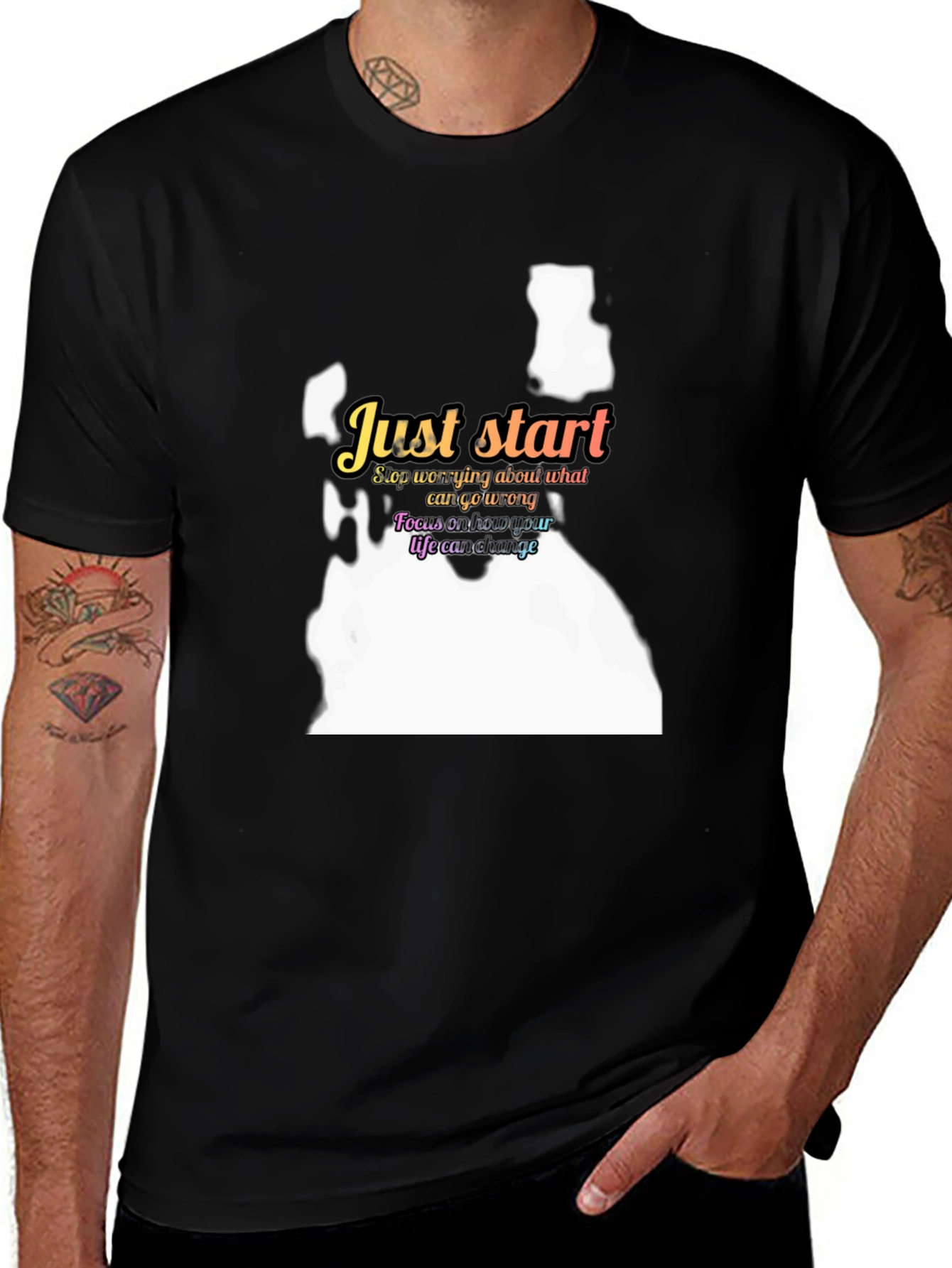 Variant 8 of Just Start Motivational Black T-Shirt