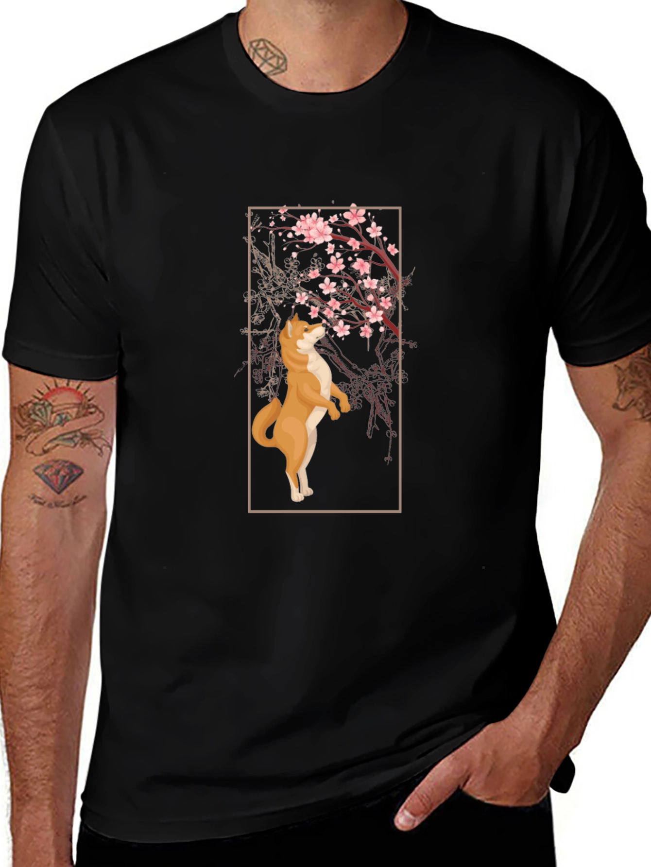 Variant 28 of Dog & Cherry Blossom T-Shirt - Unique Graphic Tee