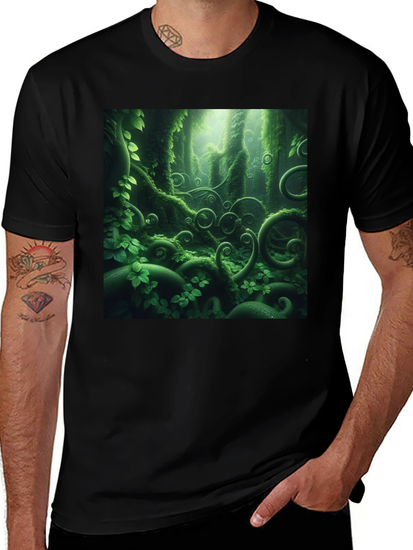 Enchanted Forest Tee - Black Cotton Graphic T-Shirt
