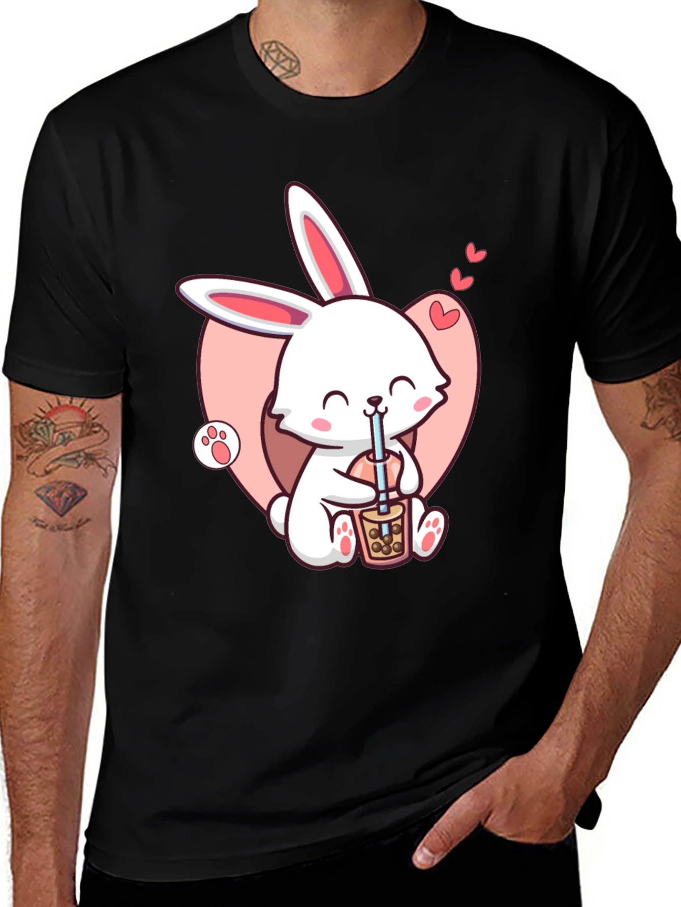 Variant 11 of Cute Bunny Boba Black T-Shirt
