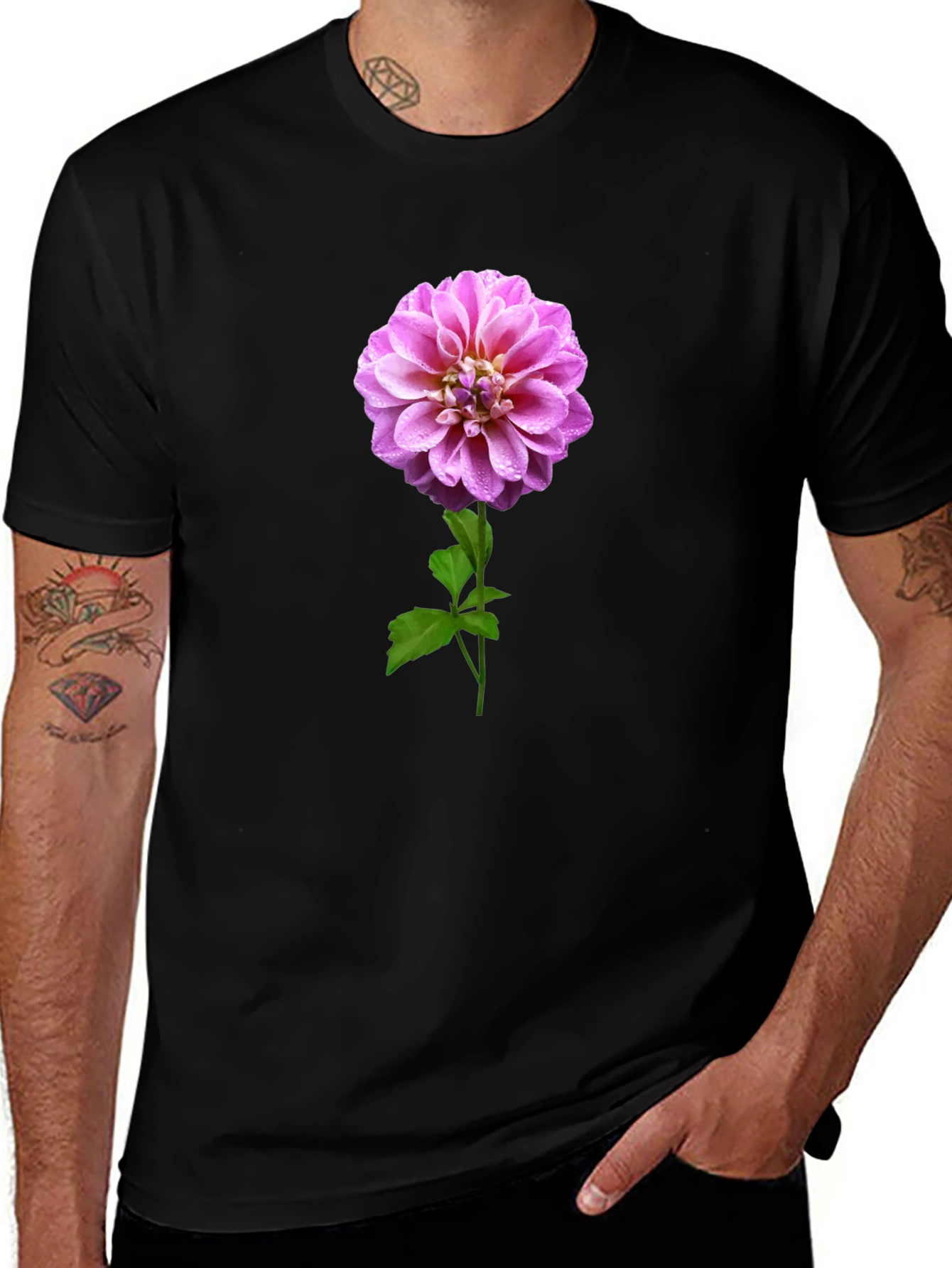 Pink Dahlia Flower Graphic T-Shirt