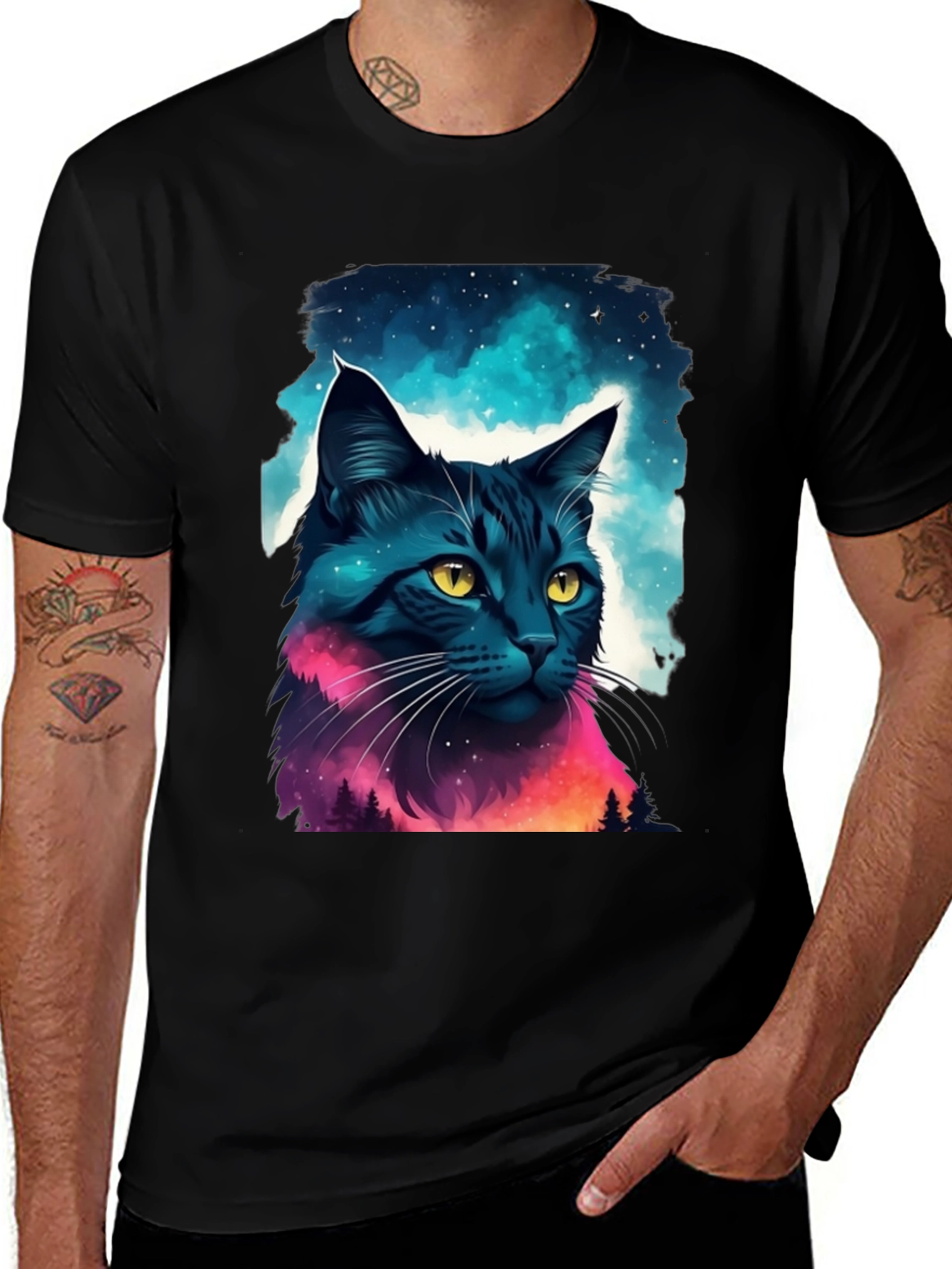 Variant 6 of Galaxy Cat T-Shirt - Cosmic Feline Design