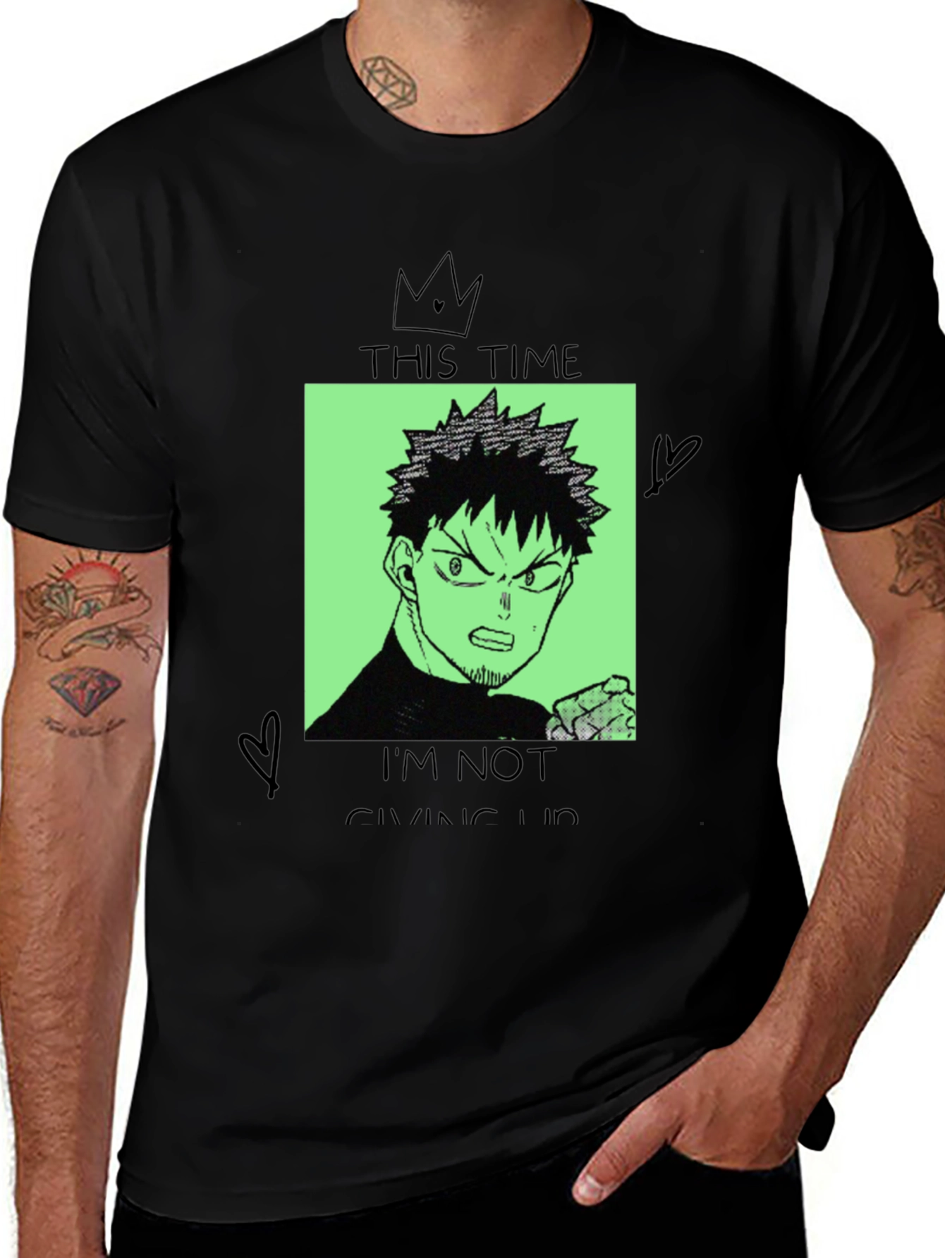 Variant 26 of Anime Graphic Tee - Never Give Up Design