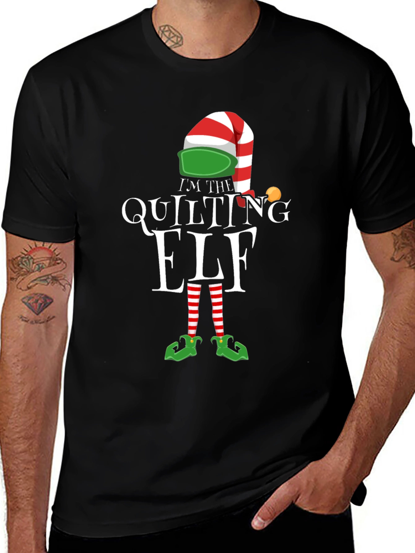 Quilting Elf Graphic T-Shirt: Holiday Humor Apparel