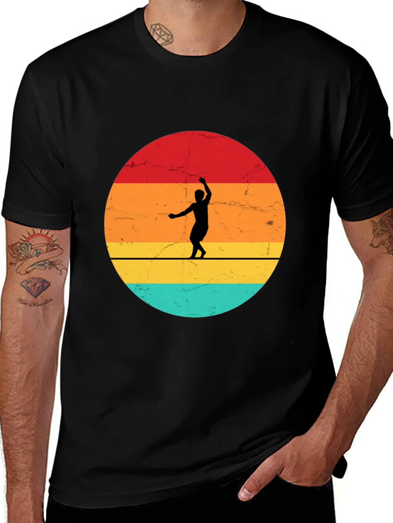 Variant 29 of Retro Sunset Dancer Graphic Tee - Black