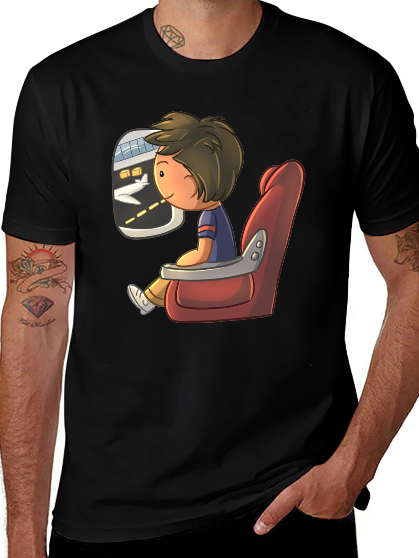Variant 7 of Cartoon Plane Passenger T-Shirt - Black