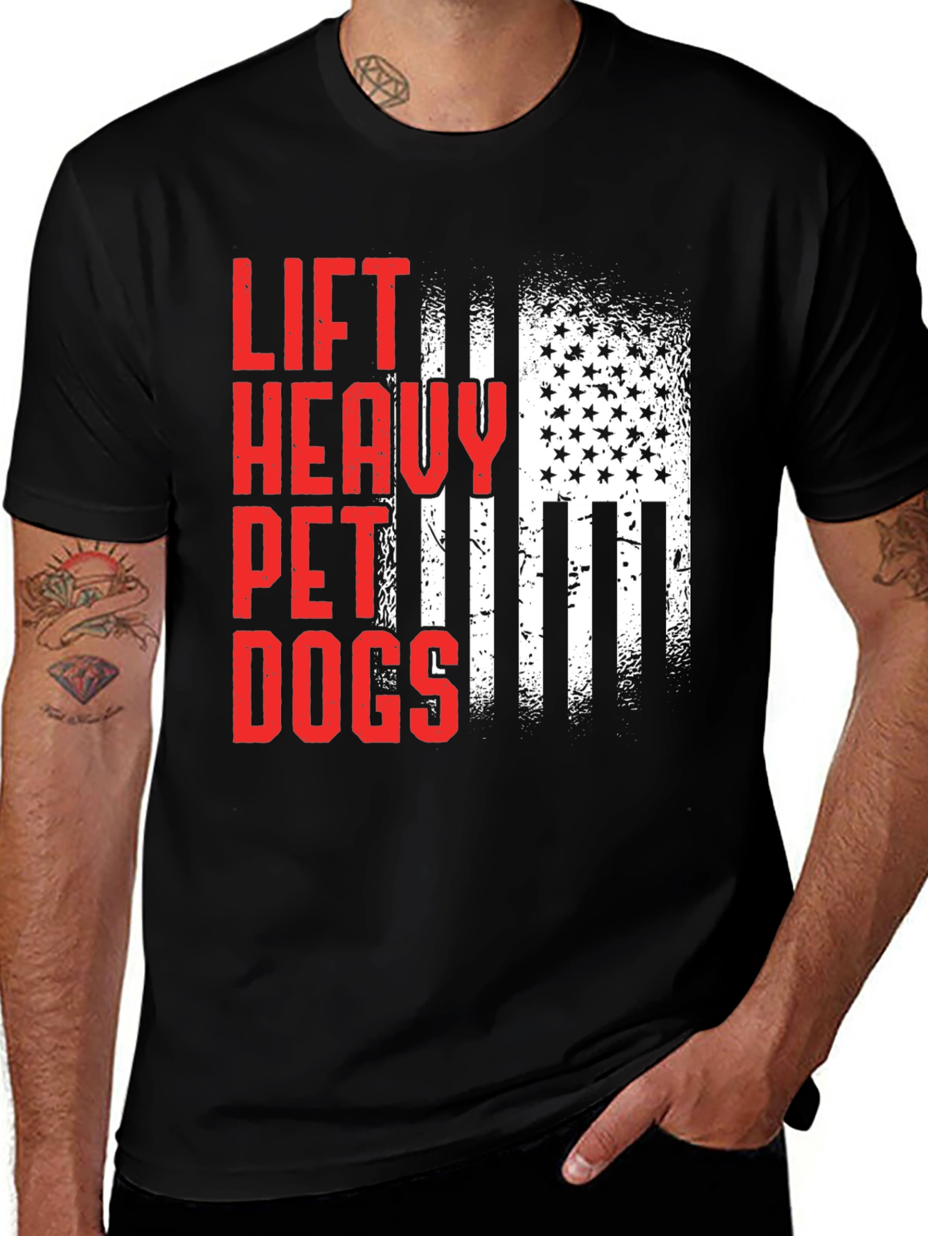 Lift Heavy Pet Dogs T-Shirt, Patriotic Flag Design
