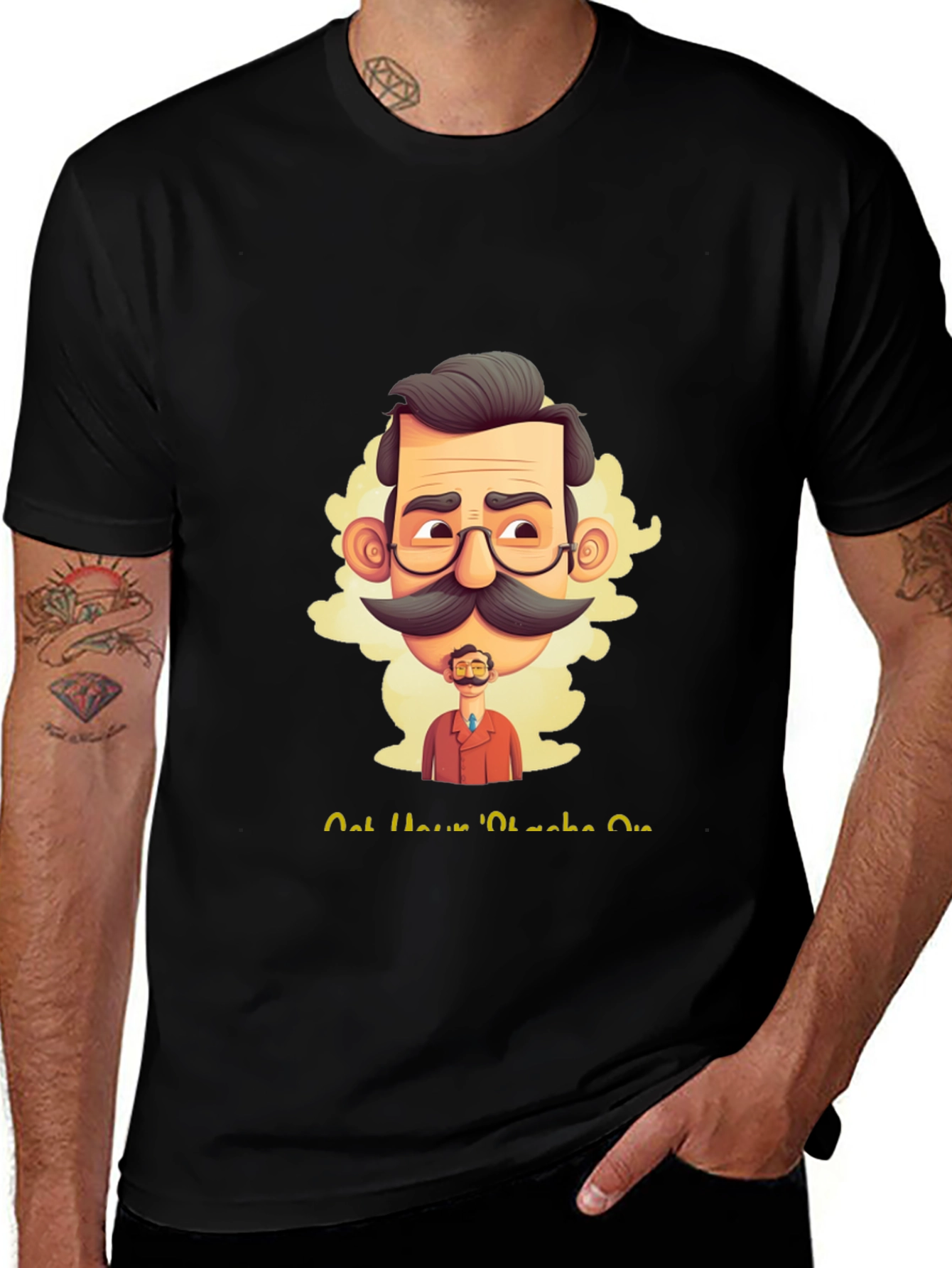 Variant 5 of Cartoon Mustache Man Black T-Shirt