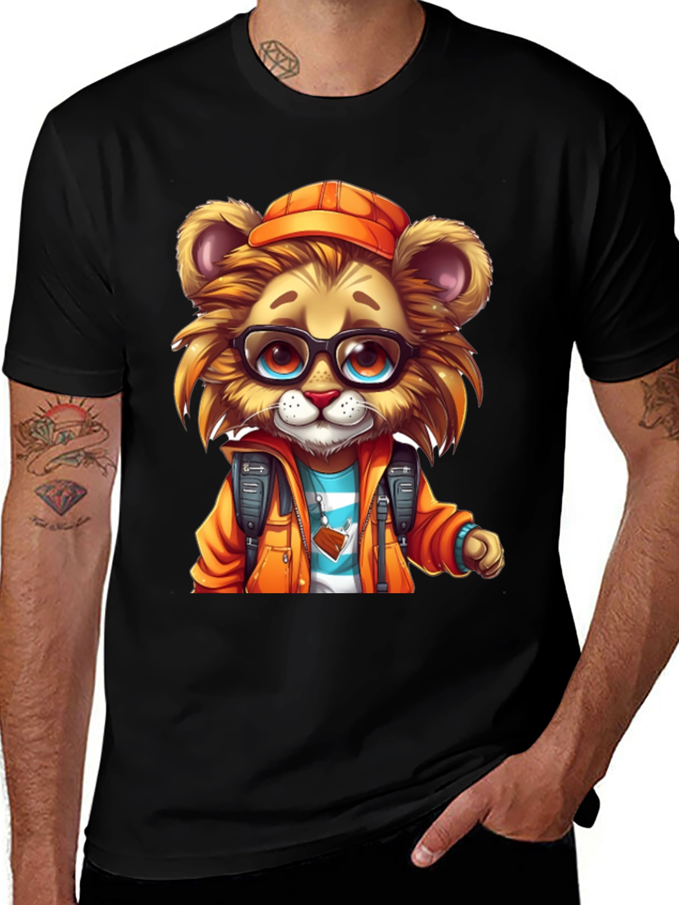 Variant 20 of Cartoon Lion Graphic Tee - Black