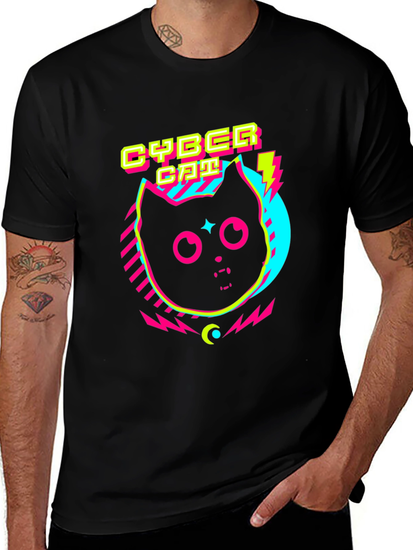 Variant 11 of Cyber Cat Graphic T-Shirt - Retro 80s Style