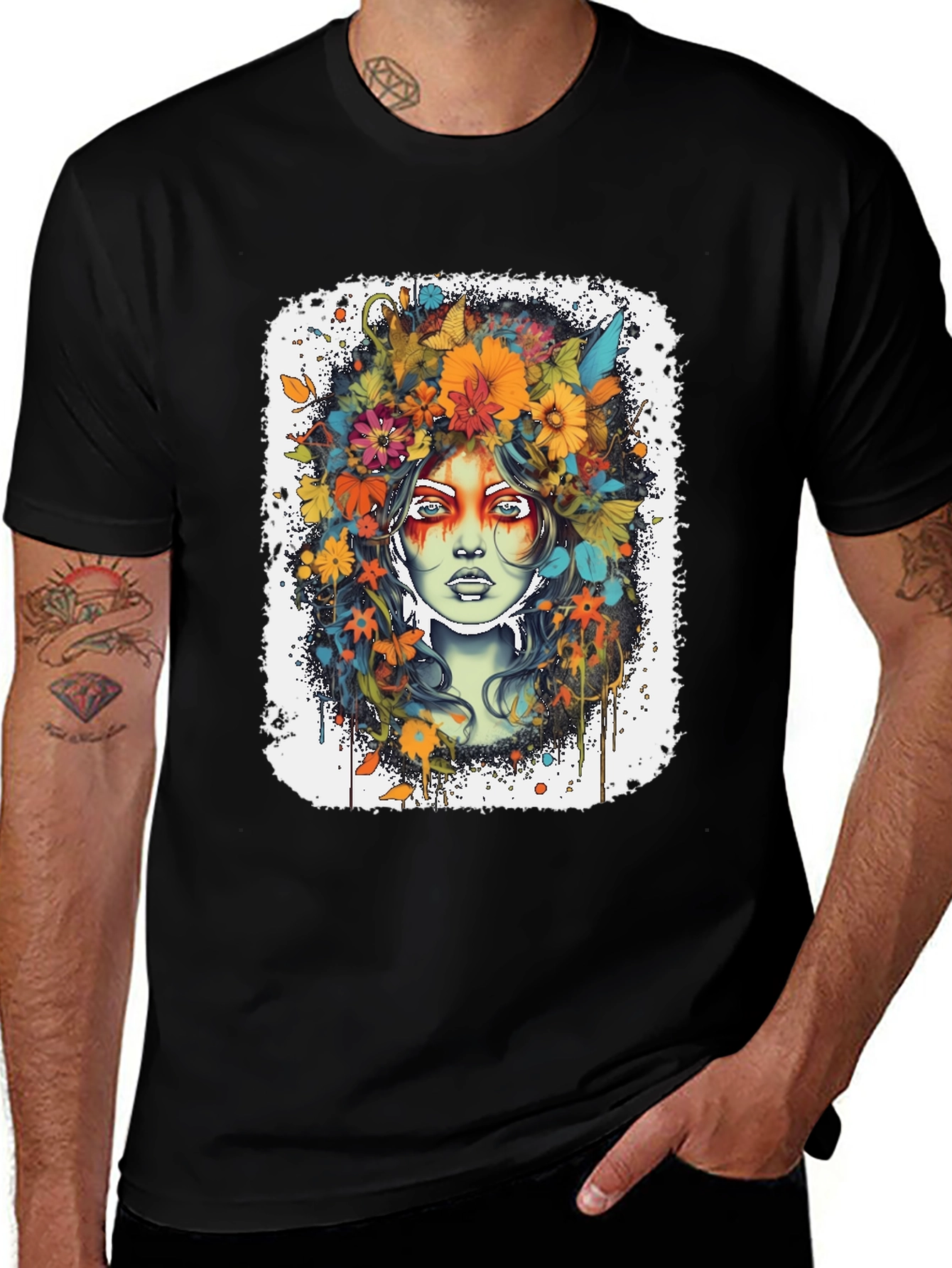 Variant 13 of Floral Goddess Graphic Tee - Black Unisex T-Shirt