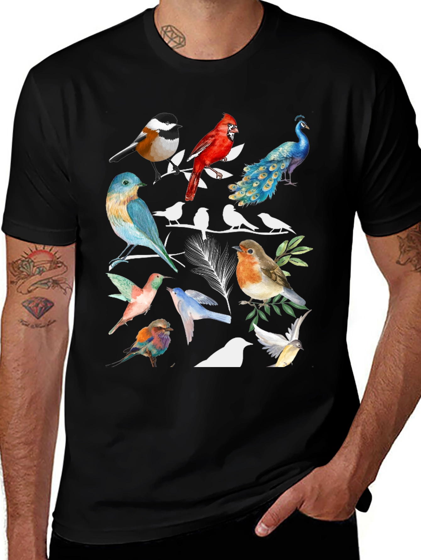 Birds Graphic Tee - Watercolor Print