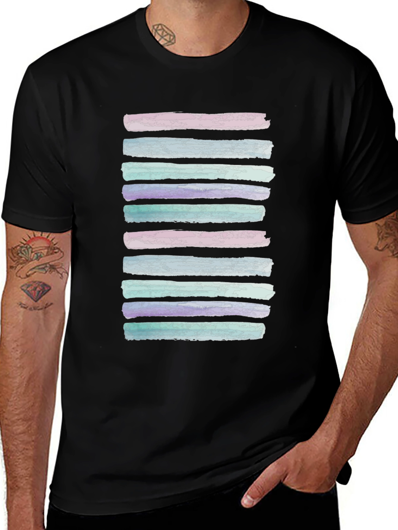 Variant 24 of Watercolor Stripes Black T-Shirt