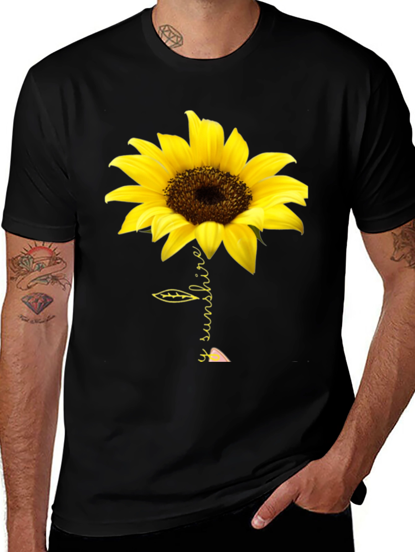Variant 19 of Sunflower Sunshine Graphic Tee - Black Cotton T-Shirt