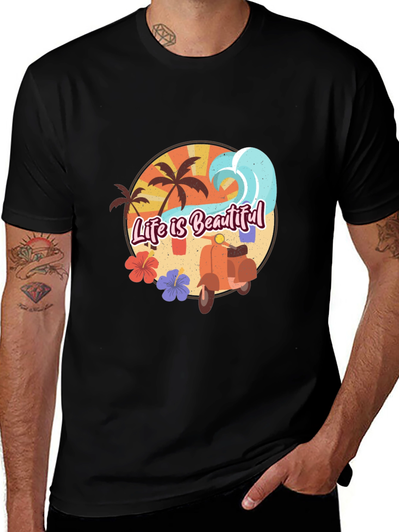Life is Beautiful Beach T-Shirt, Scooter Graphic Tee