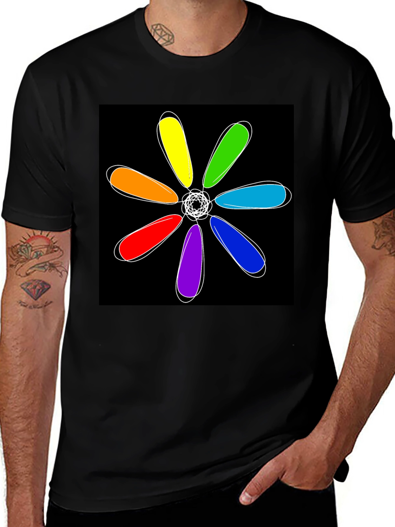 Variant 20 of Rainbow Flower Graphic Black T-Shirt