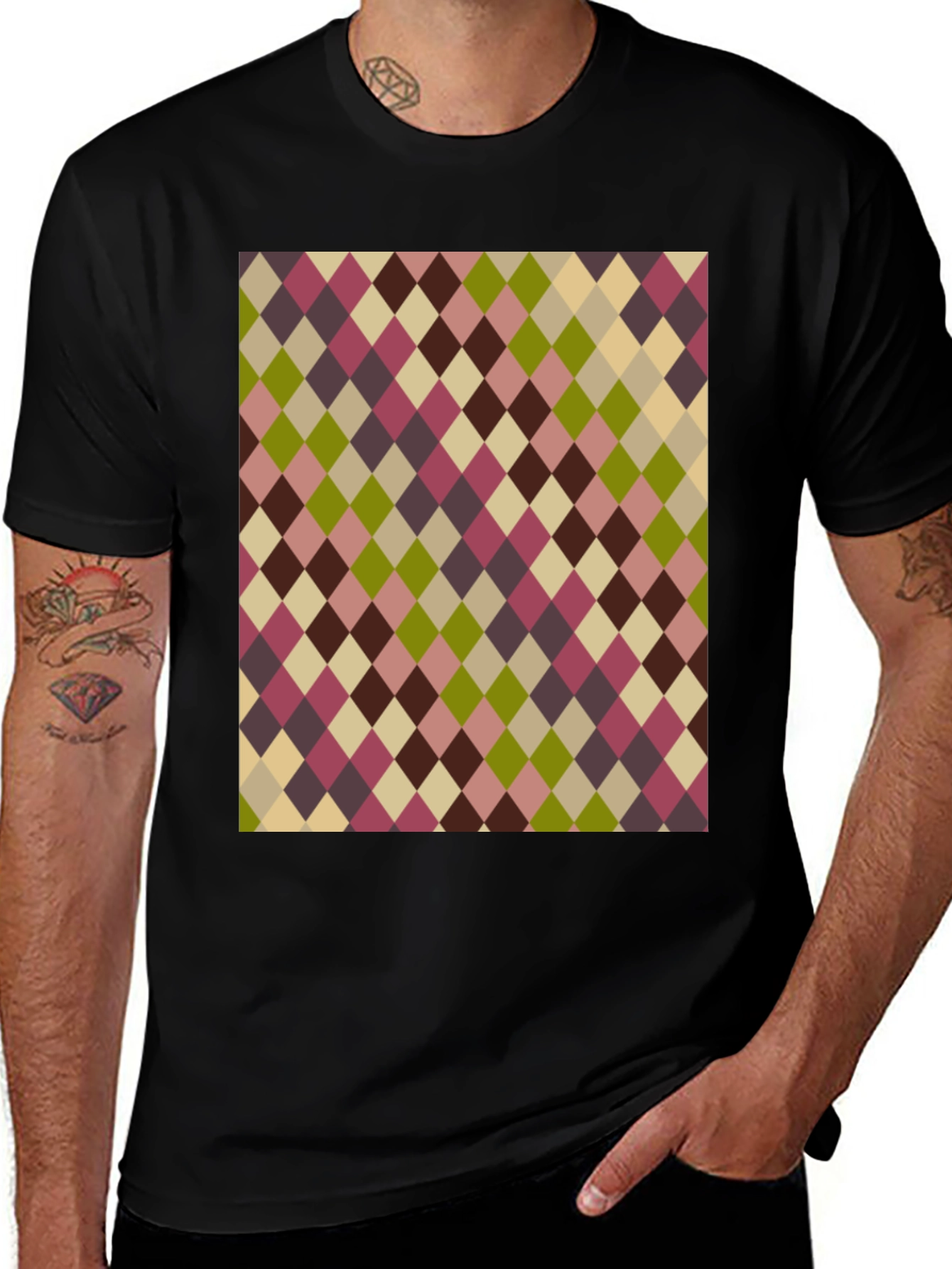 Variant 13 of Retro Argyle Pattern Black T-Shirt