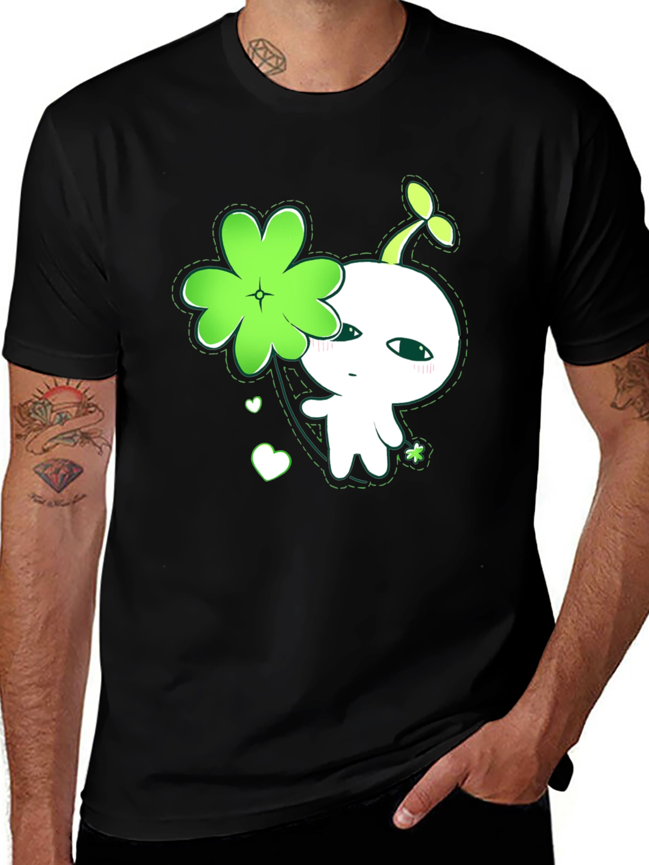 Variant 7 of Lucky Sprout Graphic Tee - Black Cotton T-Shirt