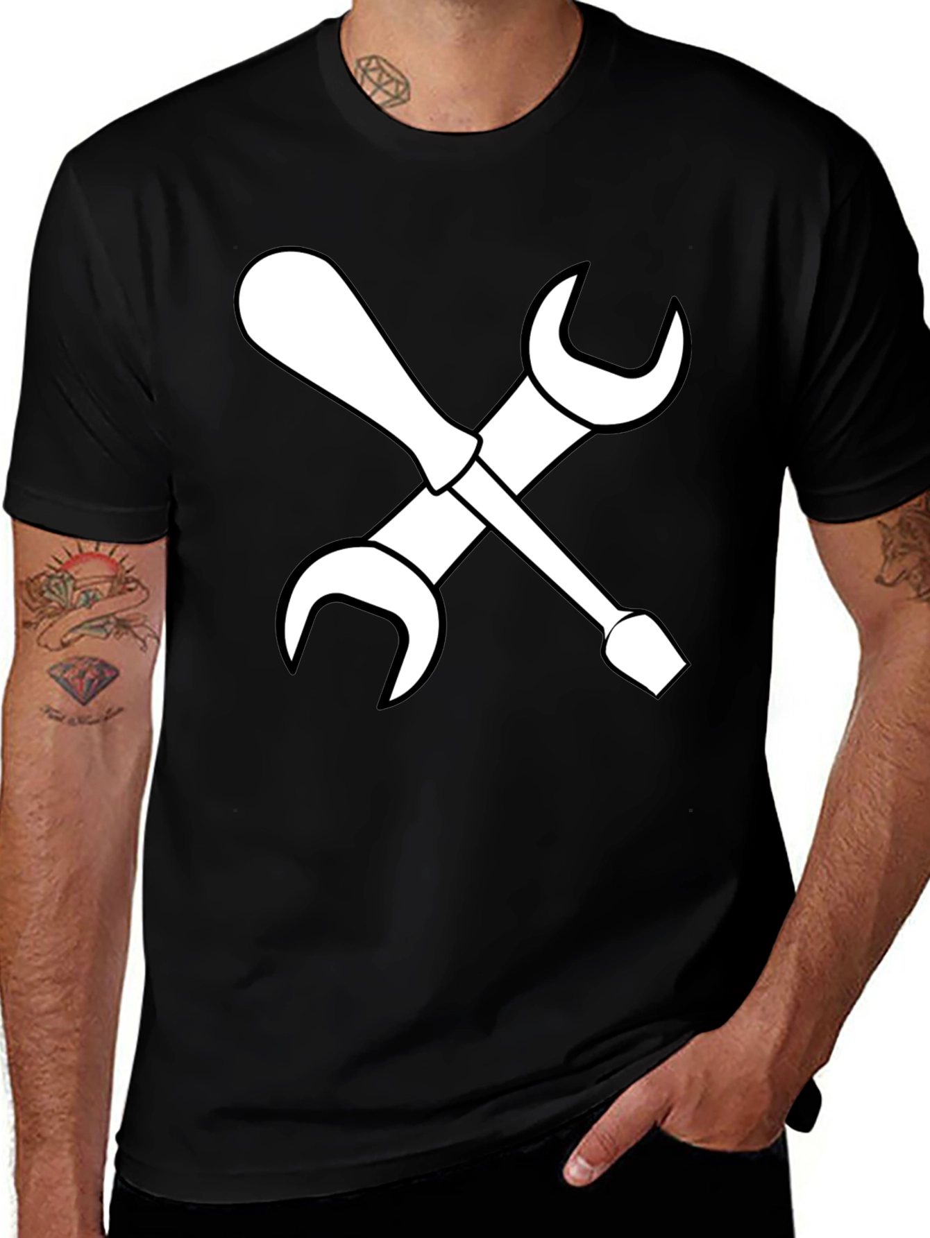 Variant 6 of Mechanic's Cross T-Shirt - Wrench and Screwdriver Design