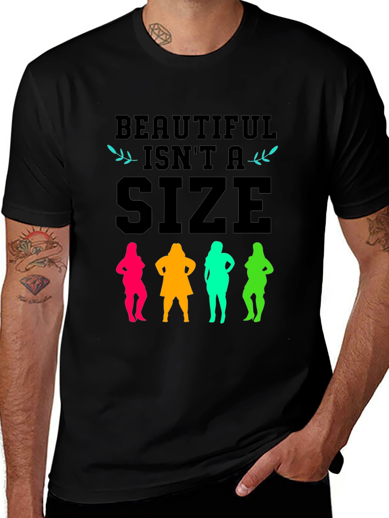 Variant 7 of Beautiful Isn't a Size Graphic Tee - Black Unisex