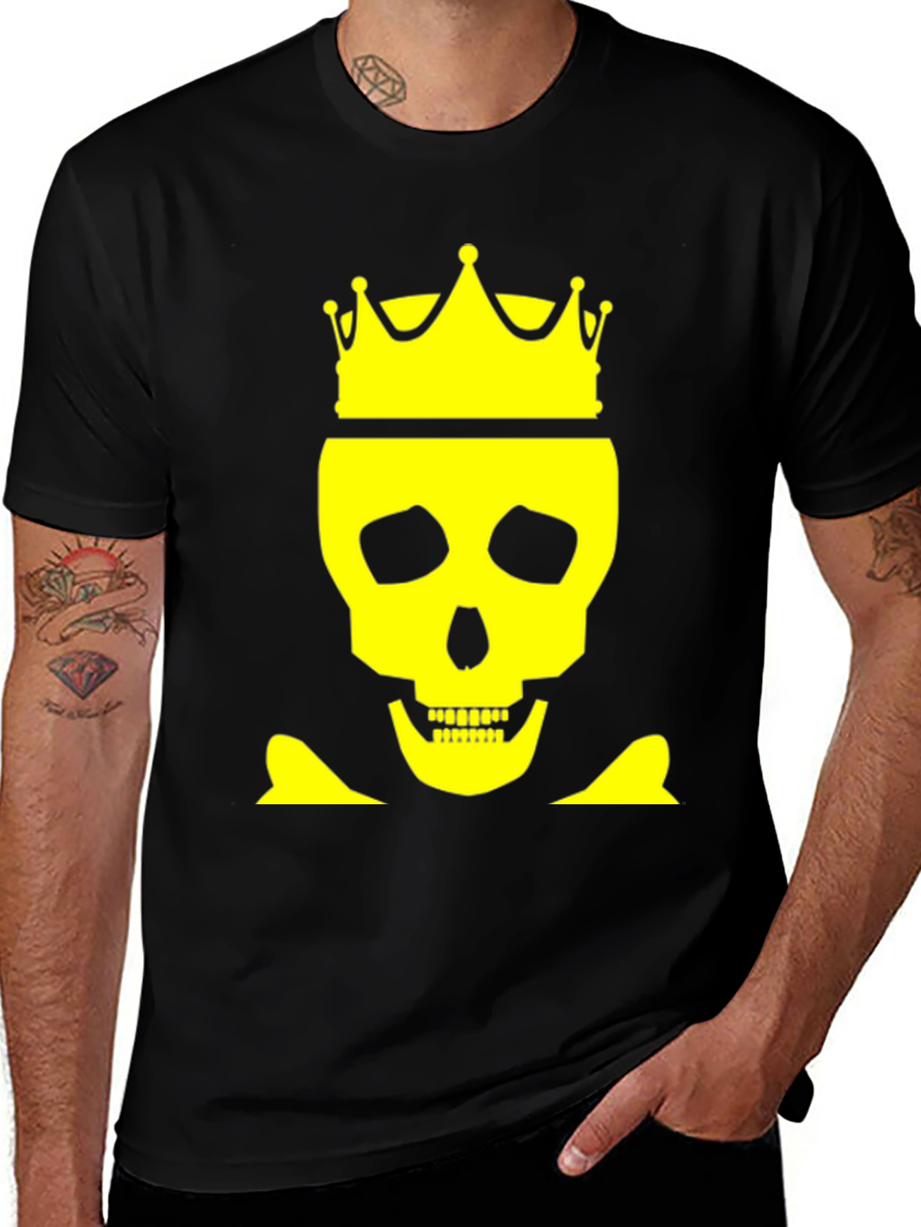 Skull King T-Shirt - Yellow Graphic Print - Black Tee