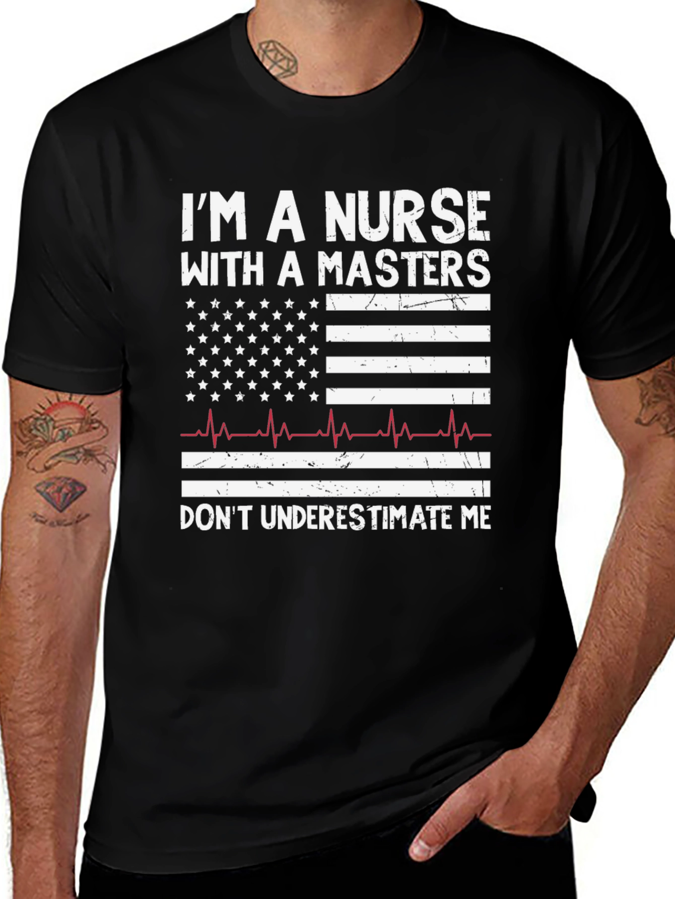 Black Nurse with Masters American Flag Graphic T-Shirt main image