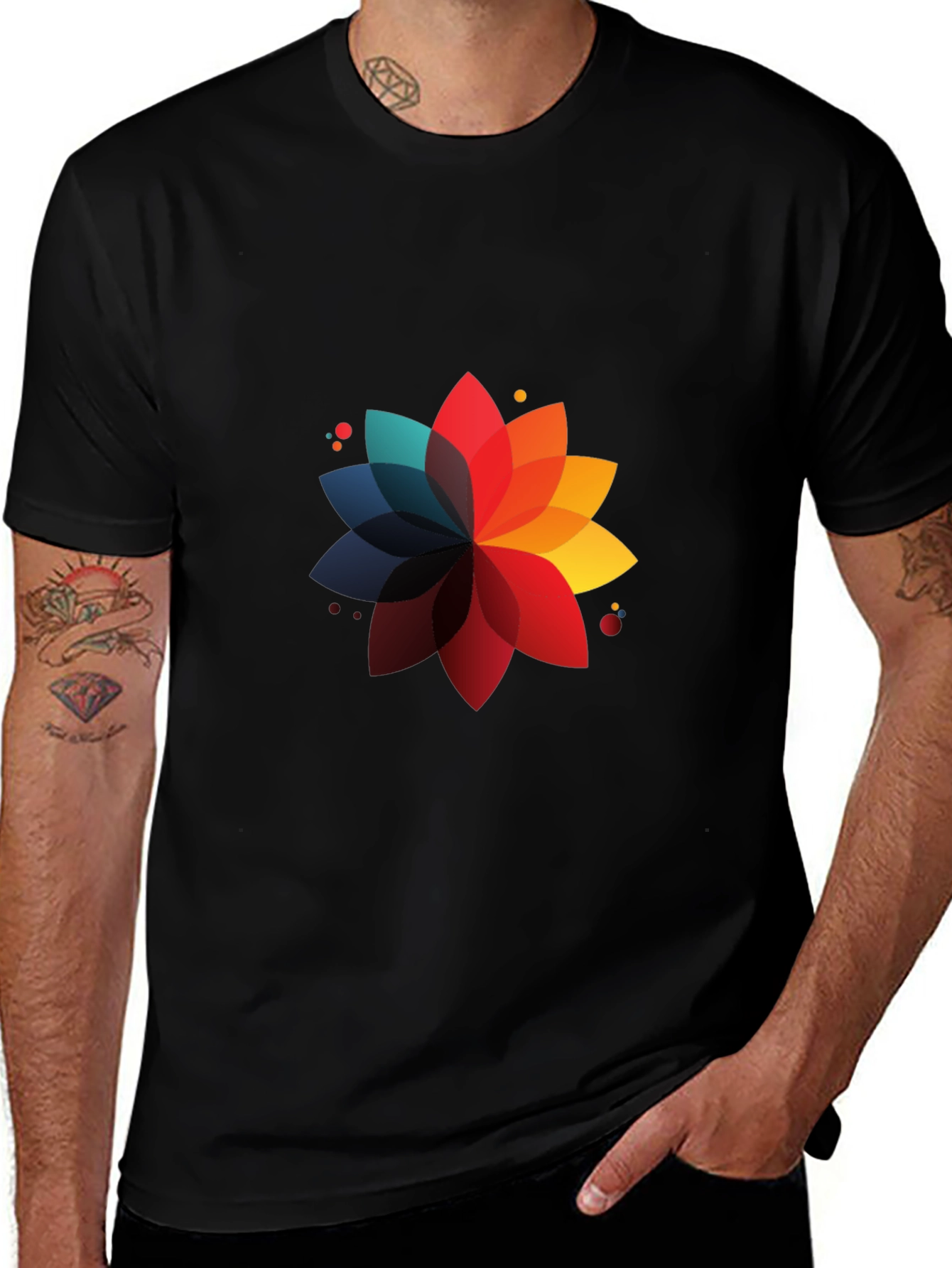 Variant 23 of Abstract Colorful Flower Design Black T-Shirt
