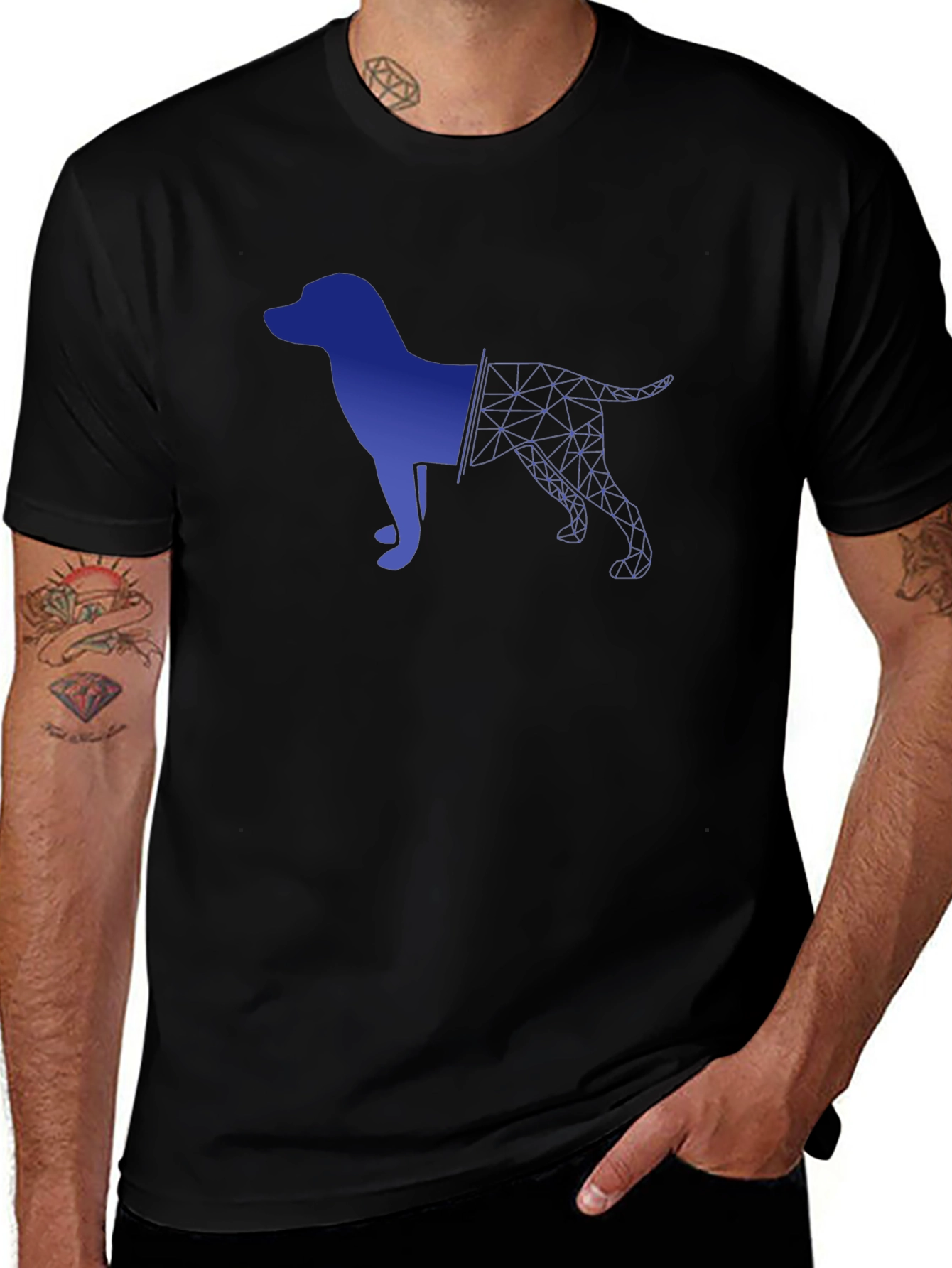 Geometric Dog Graphic Tee - Black Cotton T-Shirt
