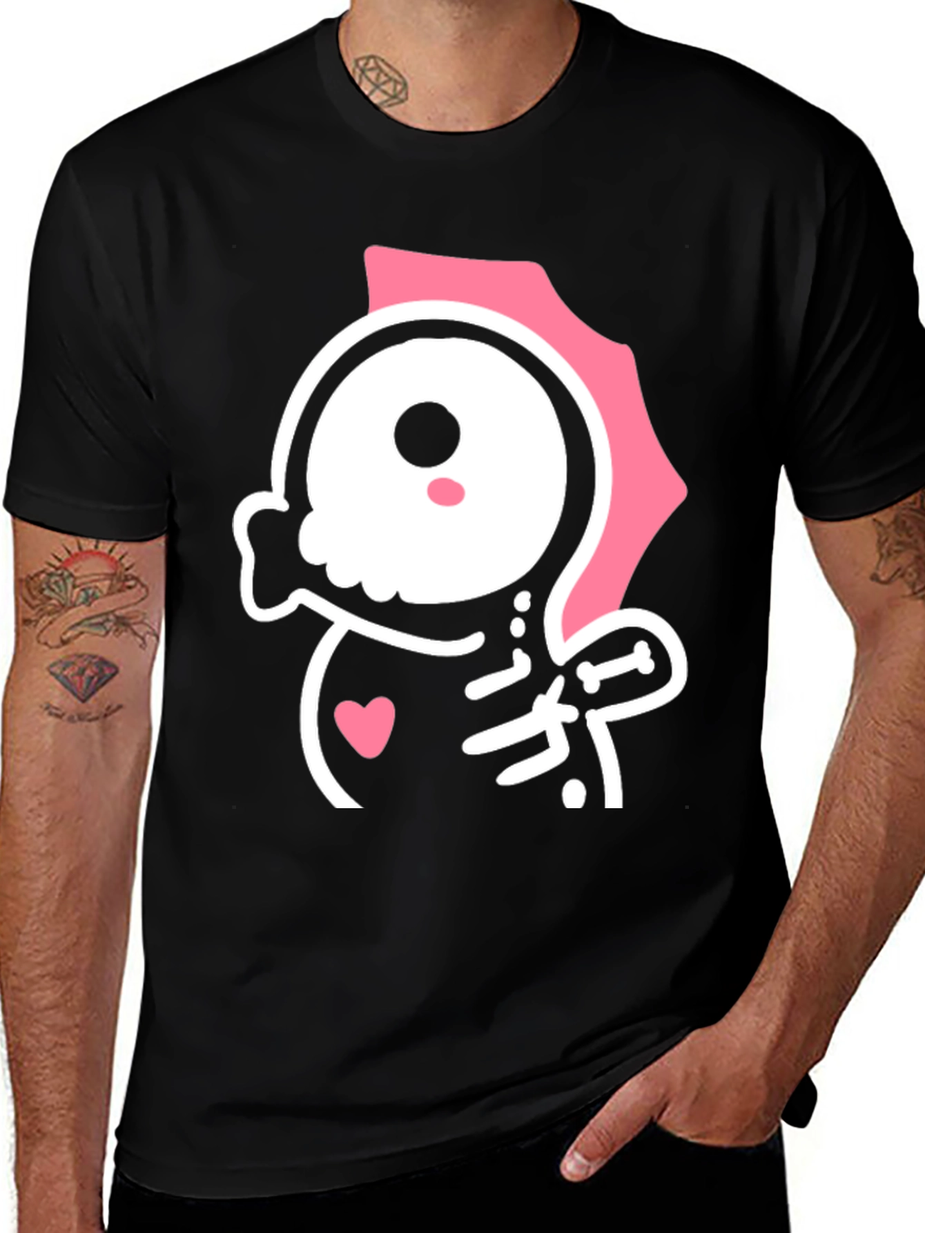 Variant 25 of Cute Kawaii Skull T-Shirt - Pink and Black