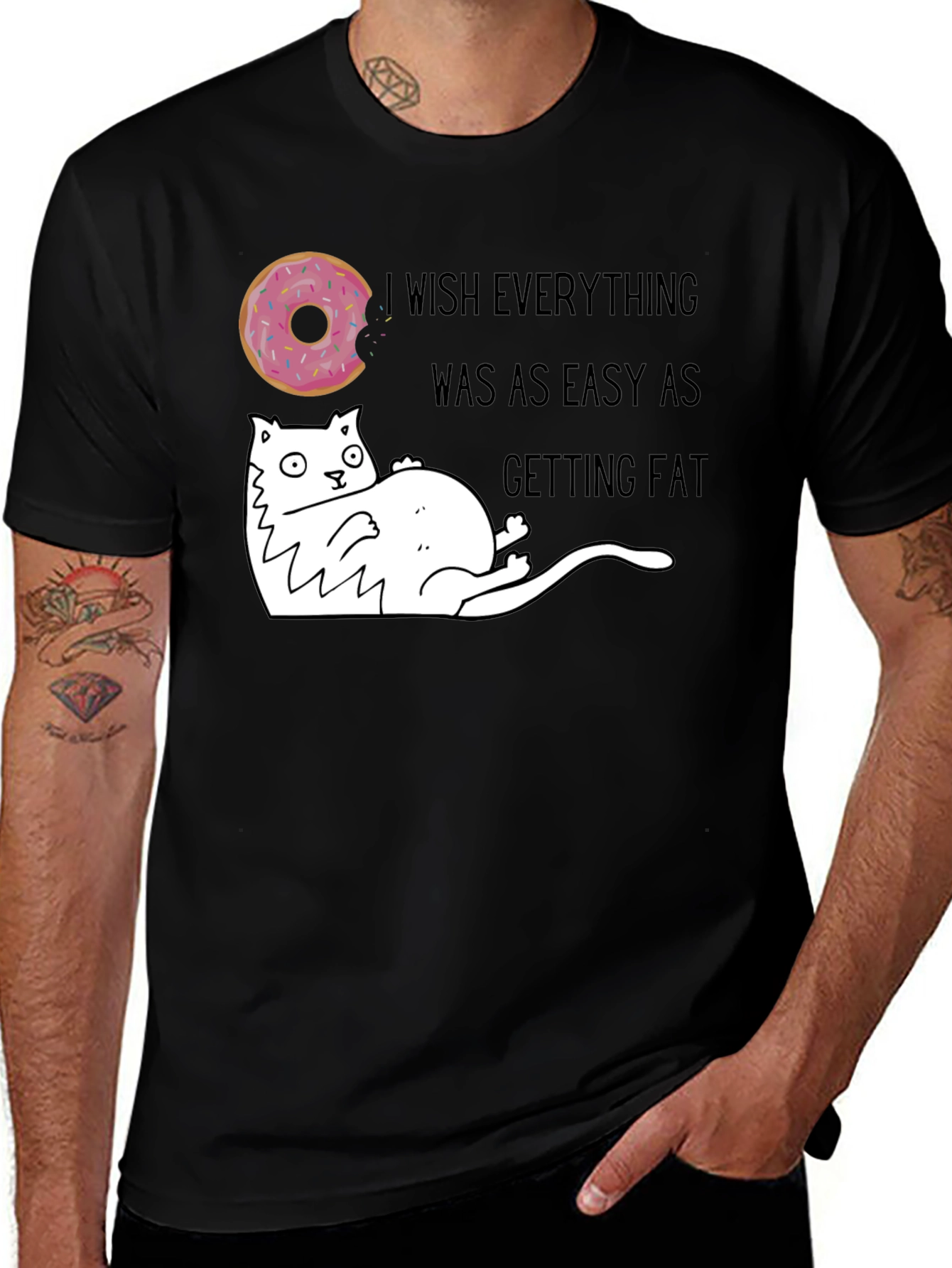 Variant 25 of Funny Cat & Donut Graphic Tee - Easy as Getting Fat