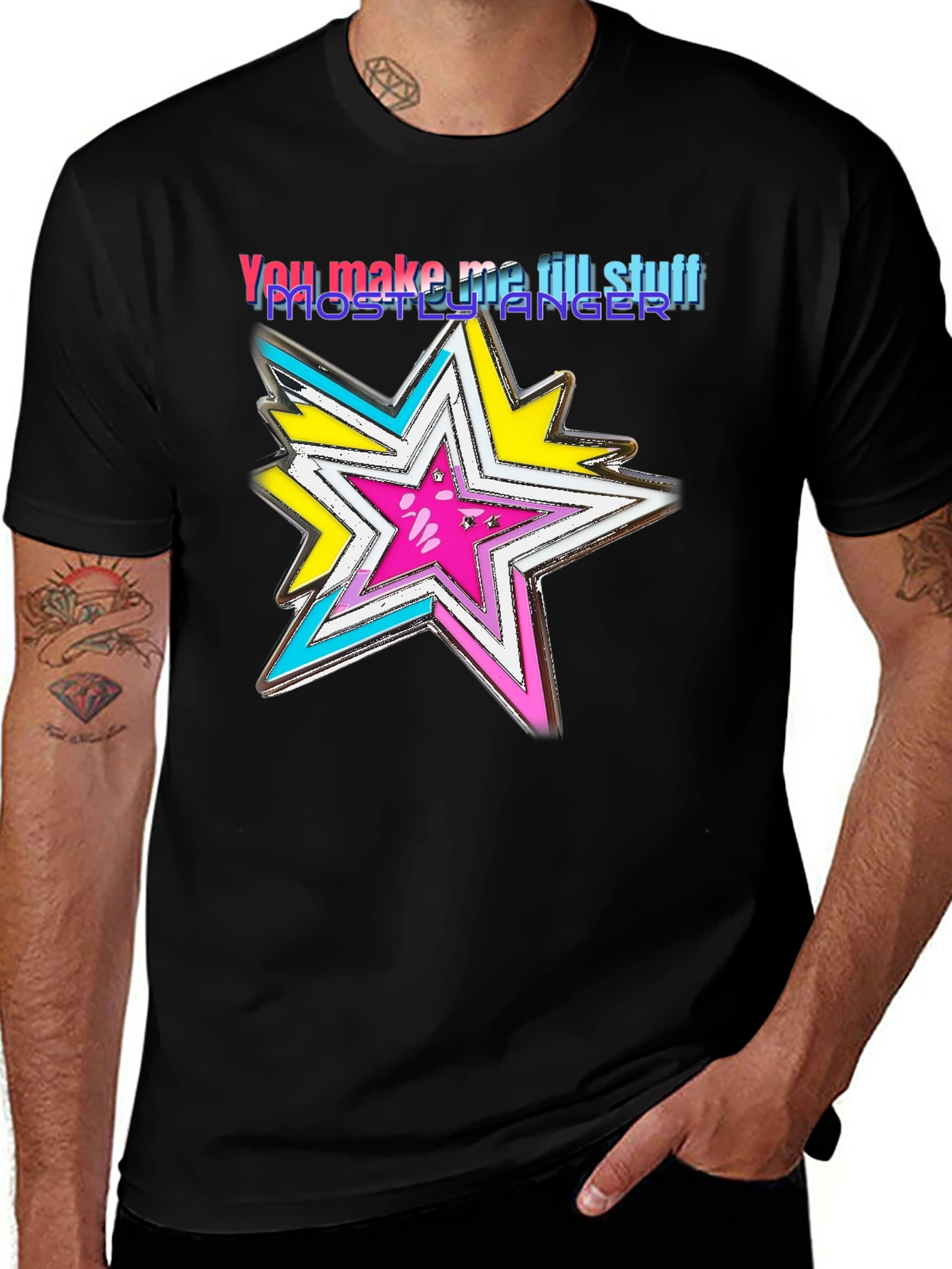 Variant 21 of Colorful Star Graphic Black T-Shirt