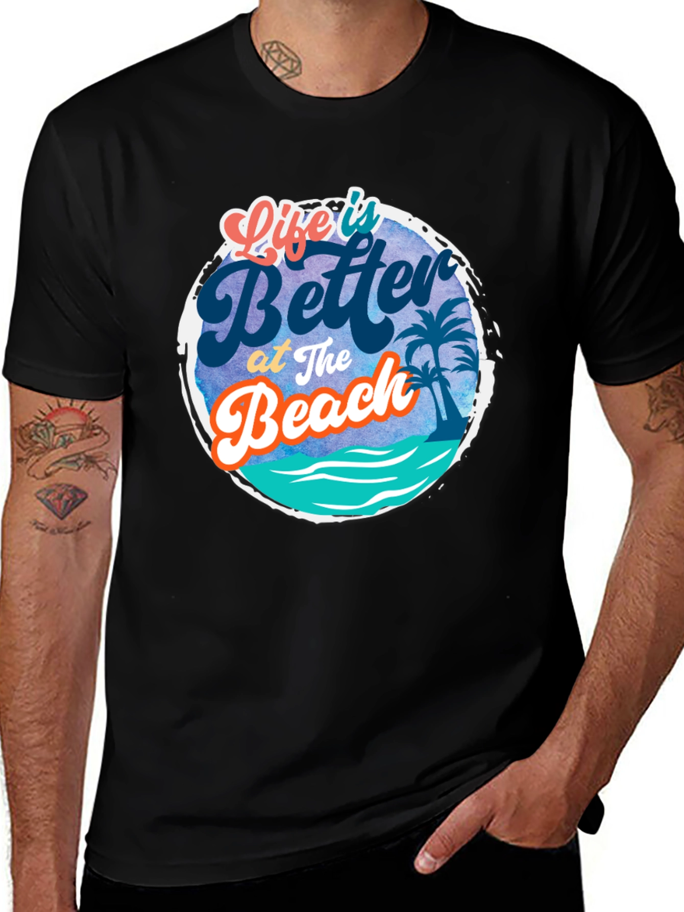 Variant 6 of Life is Better at the Beach Black T-Shirt