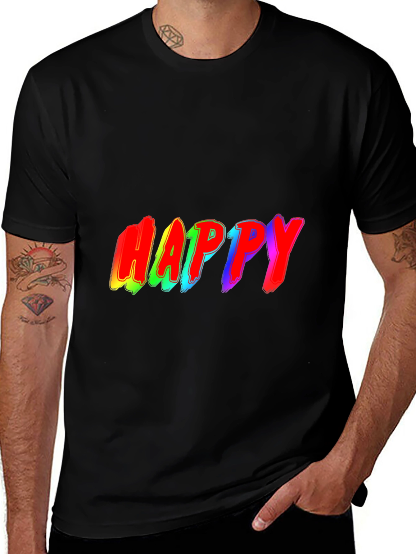 Variant 16 of Happy Rainbow Graphic Black T-Shirt