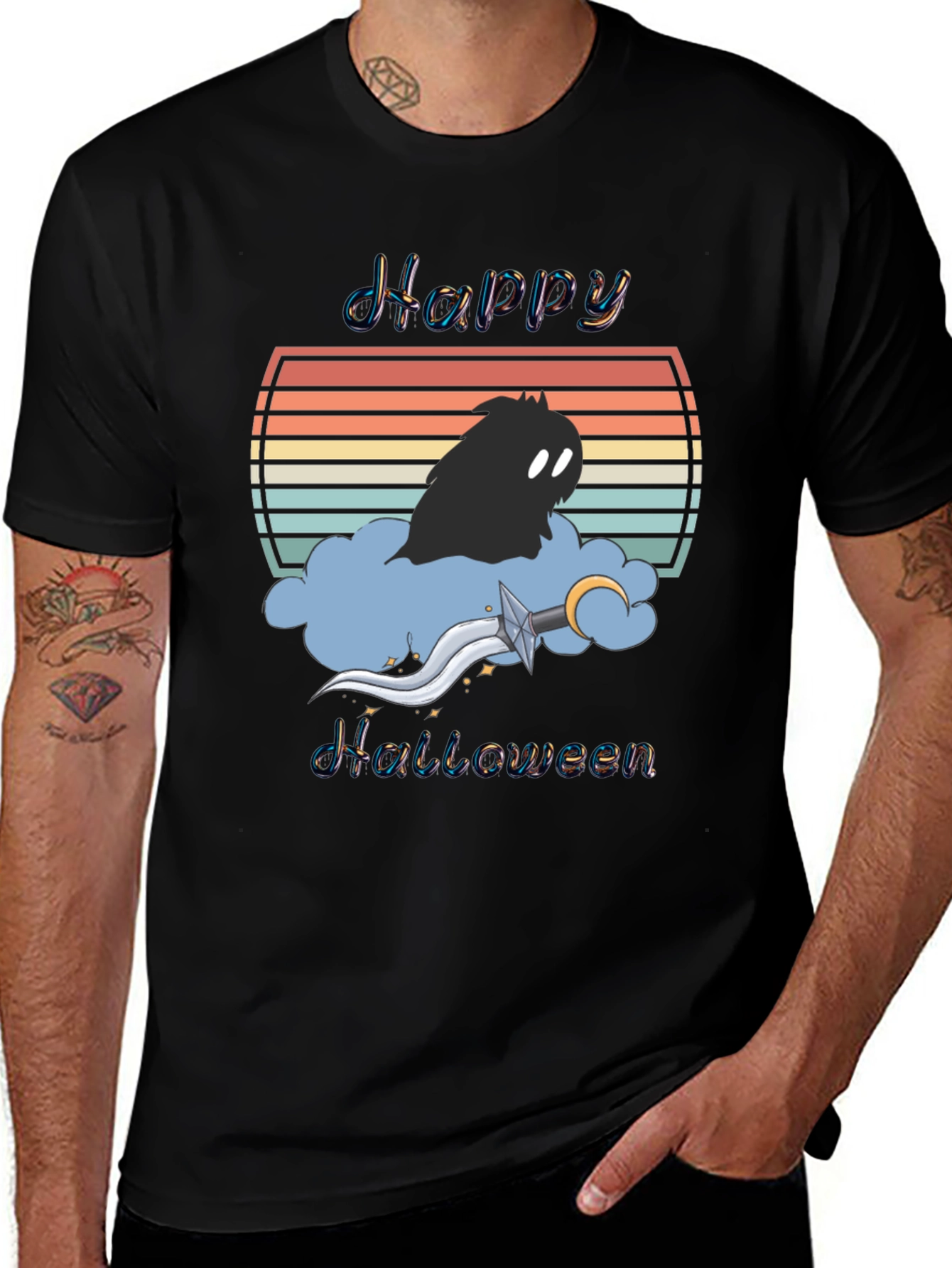 Happy Halloween T-Shirt - Retro Sunset Design