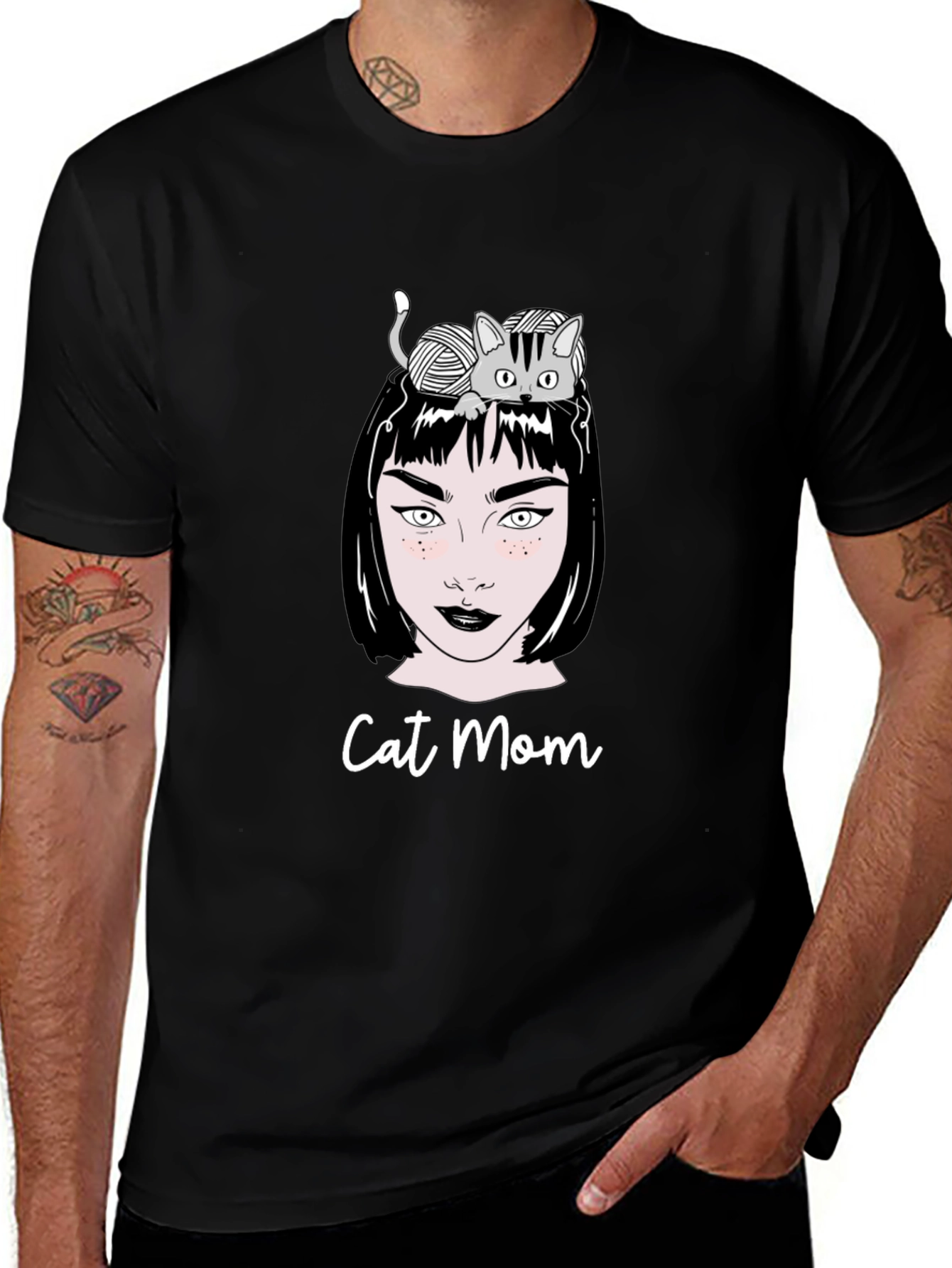 Variant 28 of Cat Mom Graphic T-Shirt - Unisex Black Tee