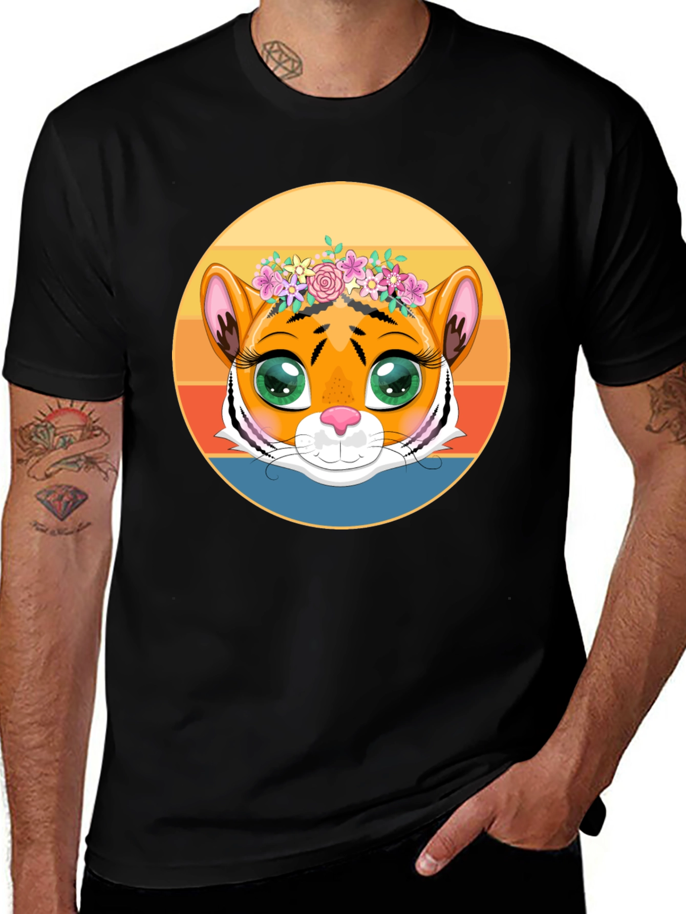Tiger with Floral Crown Graphic Tee