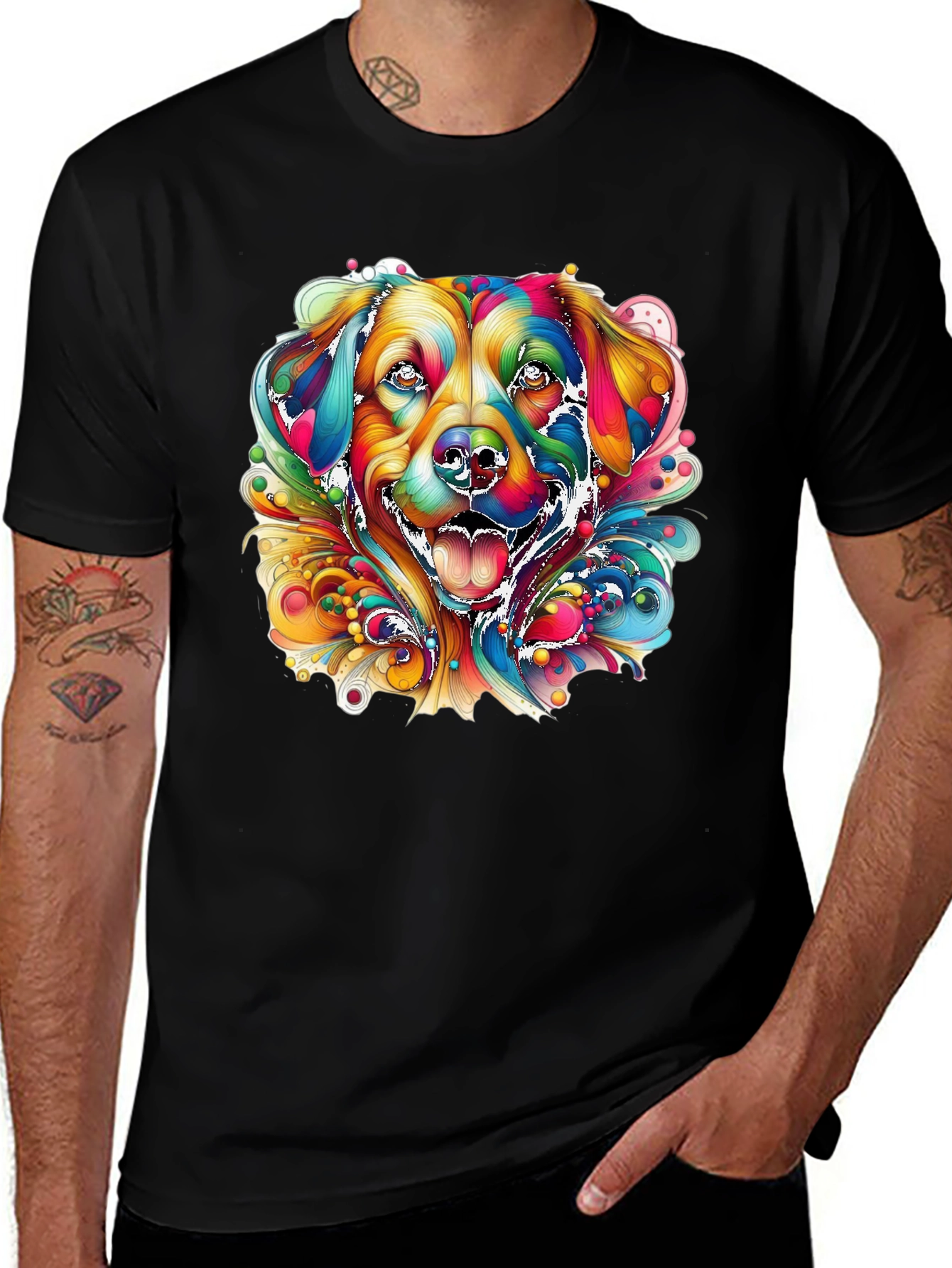 Variant 4 of Colorful Dog Graphic Black T-Shirt