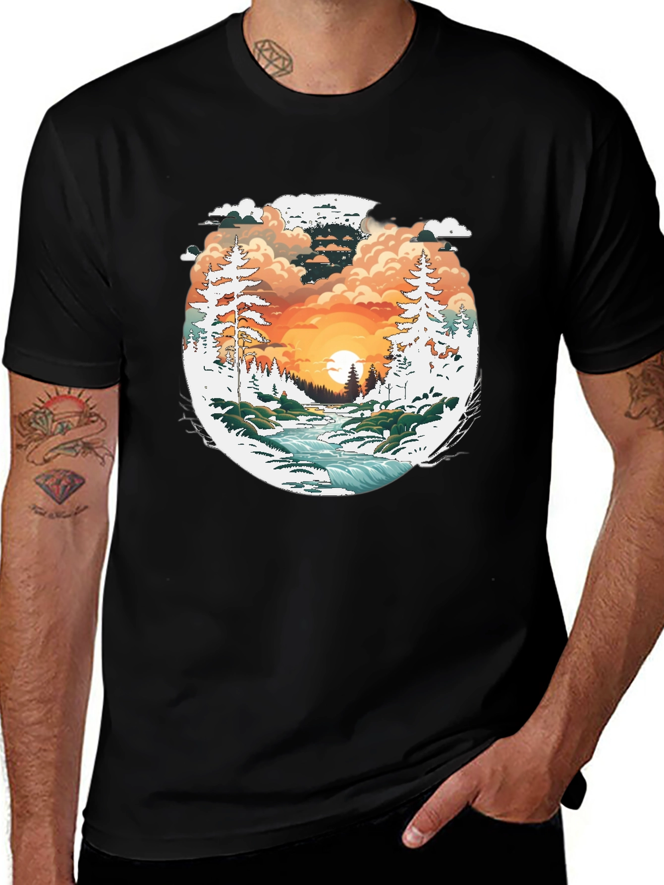 Variant 8 of Nature Scene Graphic Black T-Shirt