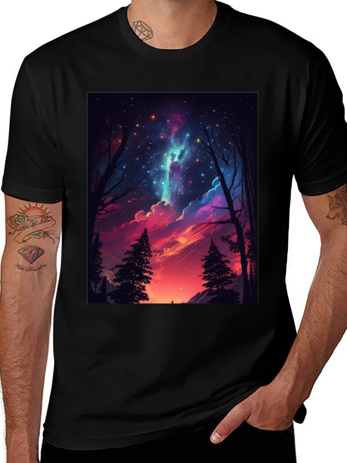 Variant 10 of Cosmic Forest Graphic Tee - Stargazer Design