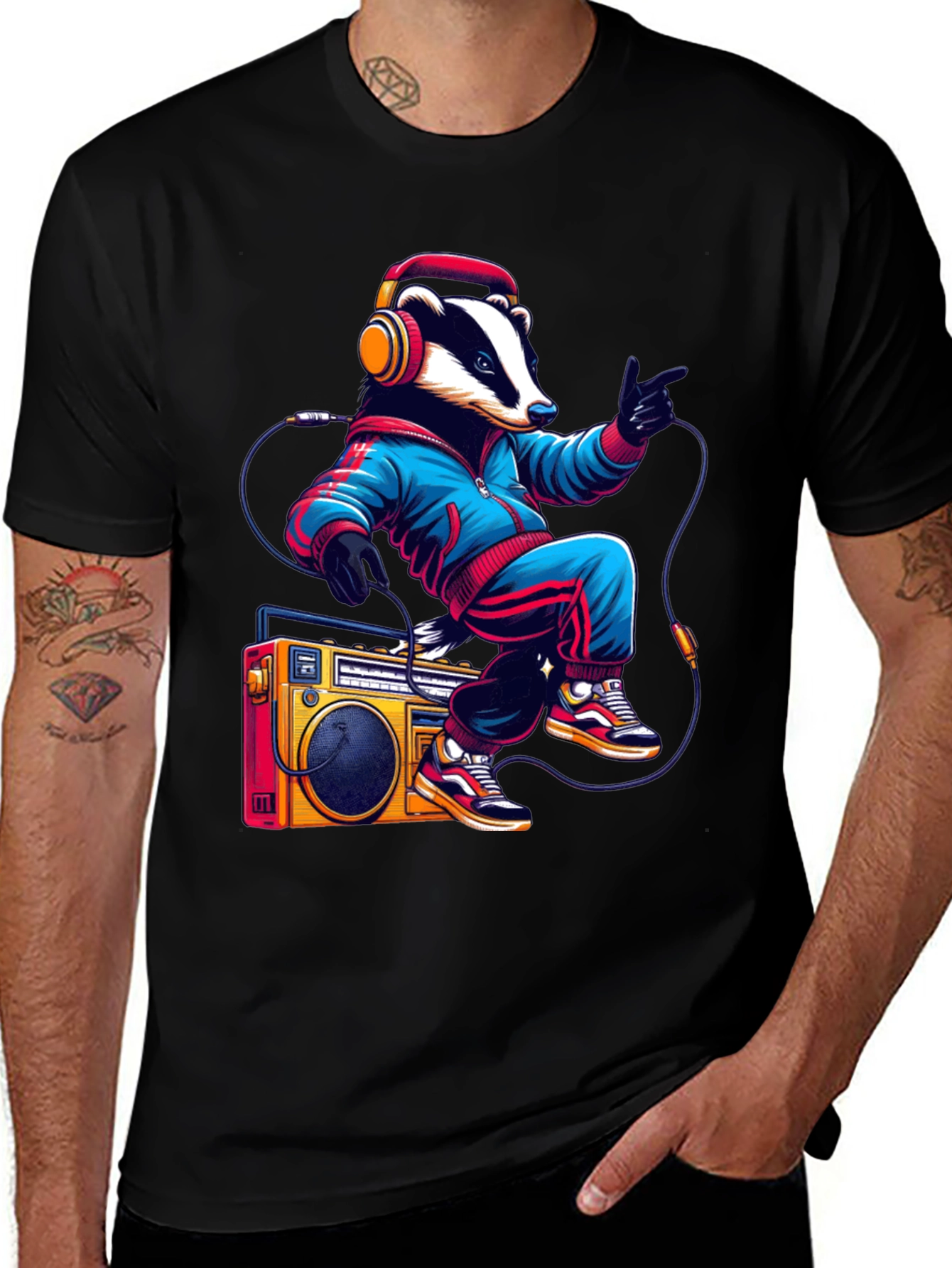 Variant 25 of Retro Badger Boombox Graphic Tee